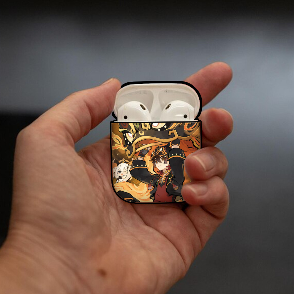 げんし神 genshin AirPods 第2世代保護ケース ハードシェル ブラック 耐衝撃・防指紋・カラビナ付き