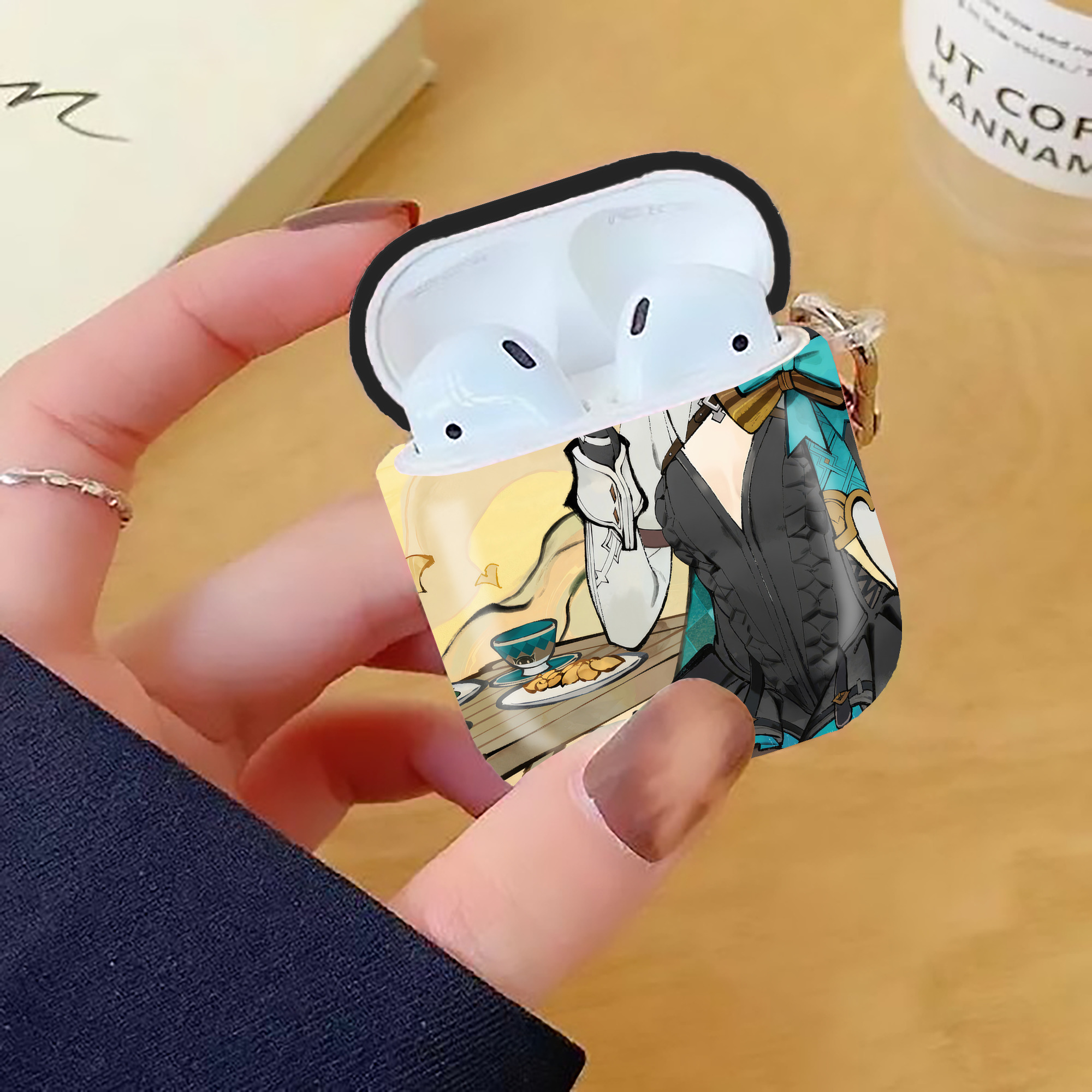 げんし神 genshin AirPods 第2世代保護ケース ハードシェル ブラック 耐衝撃・防指紋・カラビナ付き