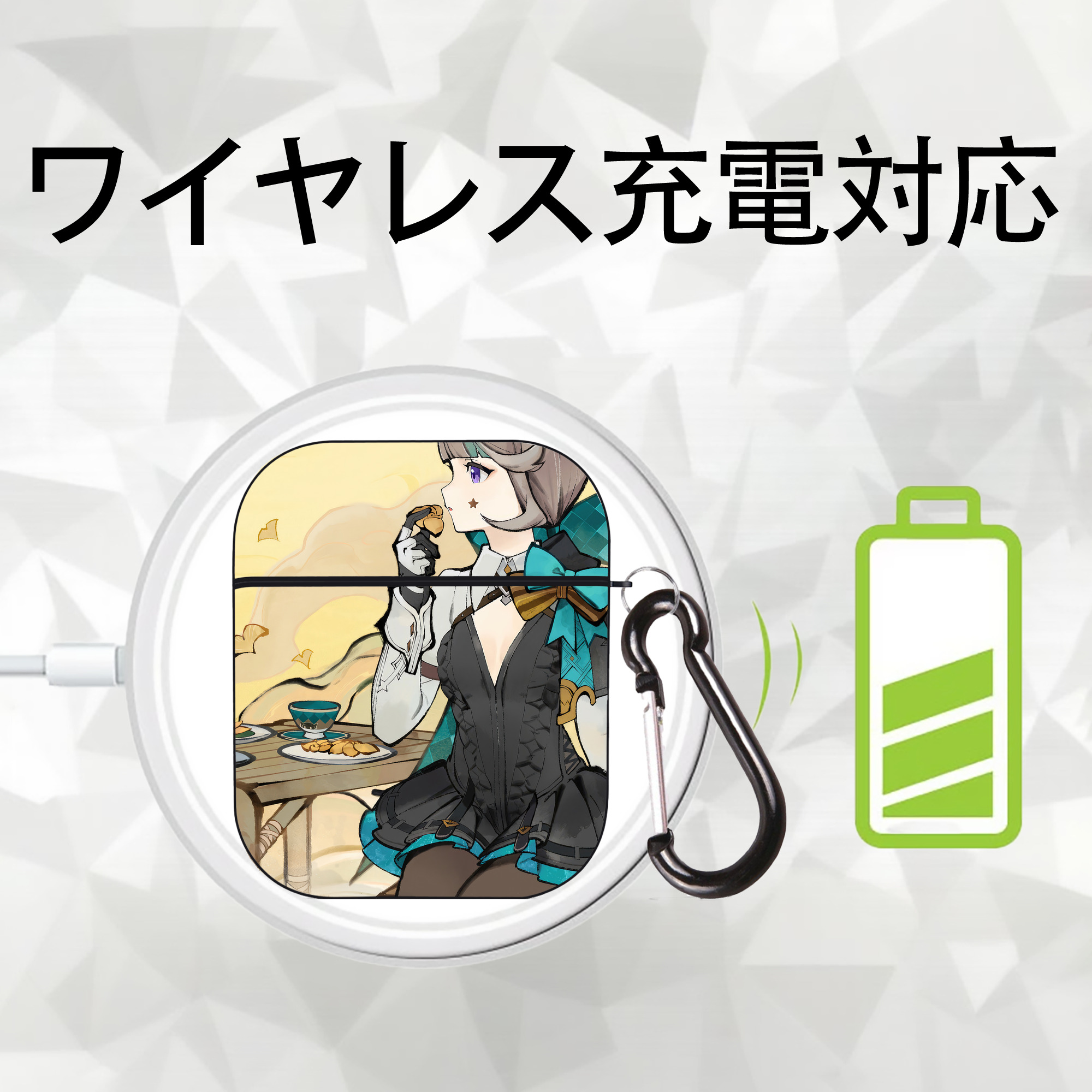 げんし神 genshin AirPods 第2世代保護ケース ハードシェル ブラック 耐衝撃・防指紋・カラビナ付き