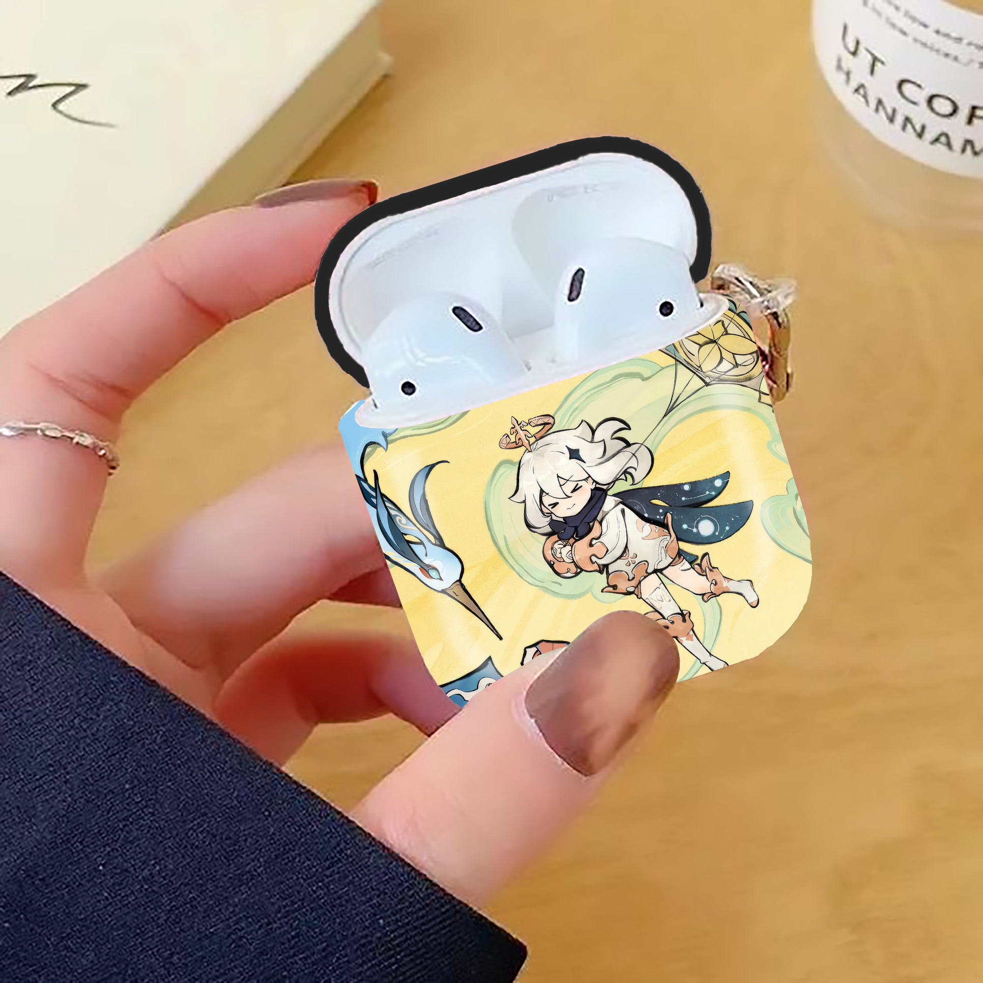 げんし神 genshin AirPods 第2世代保護ケース ハードシェル ブラック 耐衝撃・防指紋・カラビナ付き