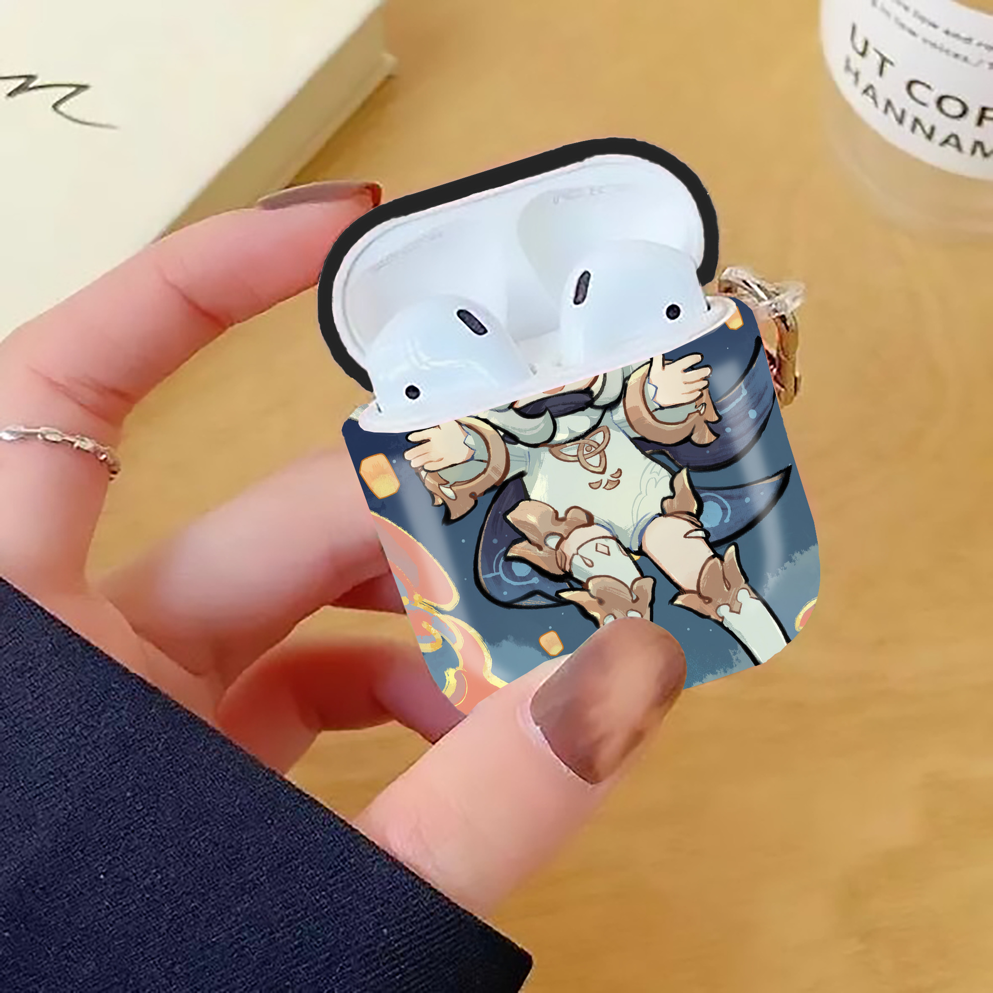 げんし神 genshin AirPods 第2世代保護ケース ハードシェル ブラック 耐衝撃・防指紋・カラビナ付き