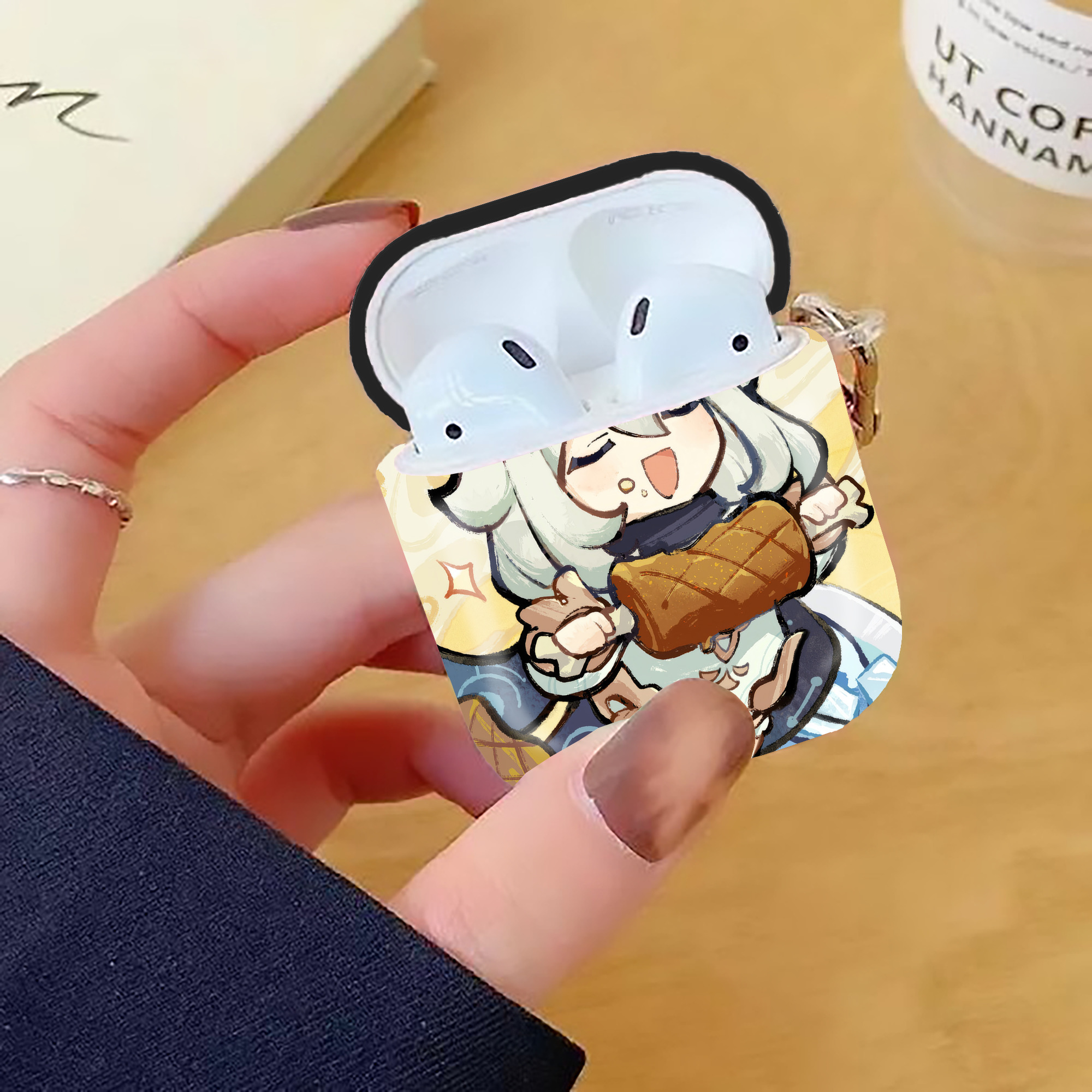 げんし神 genshin AirPods 第2世代保護ケース ハードシェル ブラック 耐衝撃・防指紋・カラビナ付き