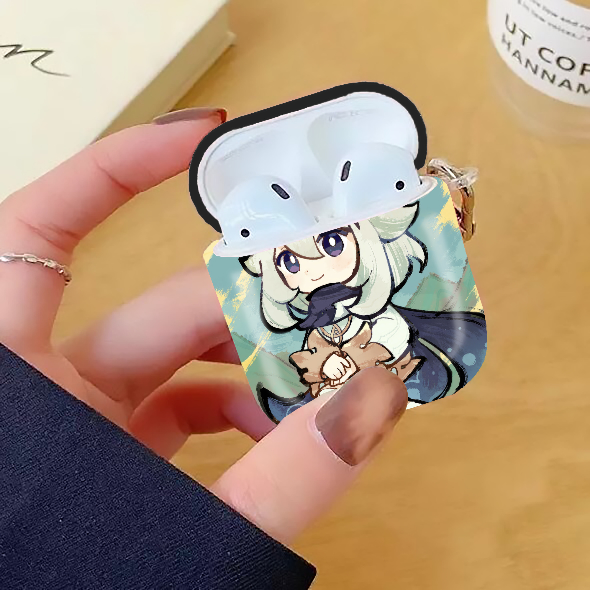 げんし神 genshin AirPods 第2世代保護ケース ハードシェル ブラック 耐衝撃・防指紋・カラビナ付き