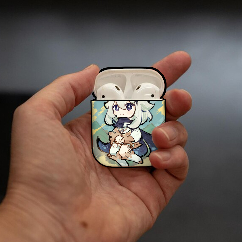 げんし神 genshin AirPods 第2世代保護ケース ハードシェル ブラック 耐衝撃・防指紋・カラビナ付き