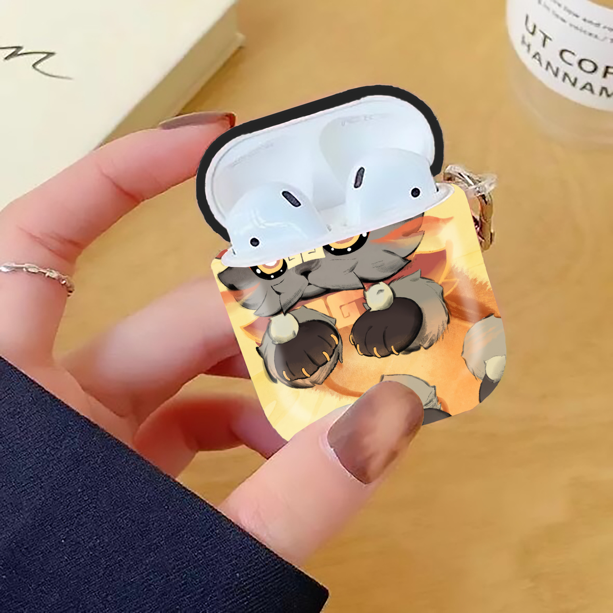 げんし神 genshin AirPods 第2世代保護ケース ハードシェル ブラック 耐衝撃・防指紋・カラビナ付き