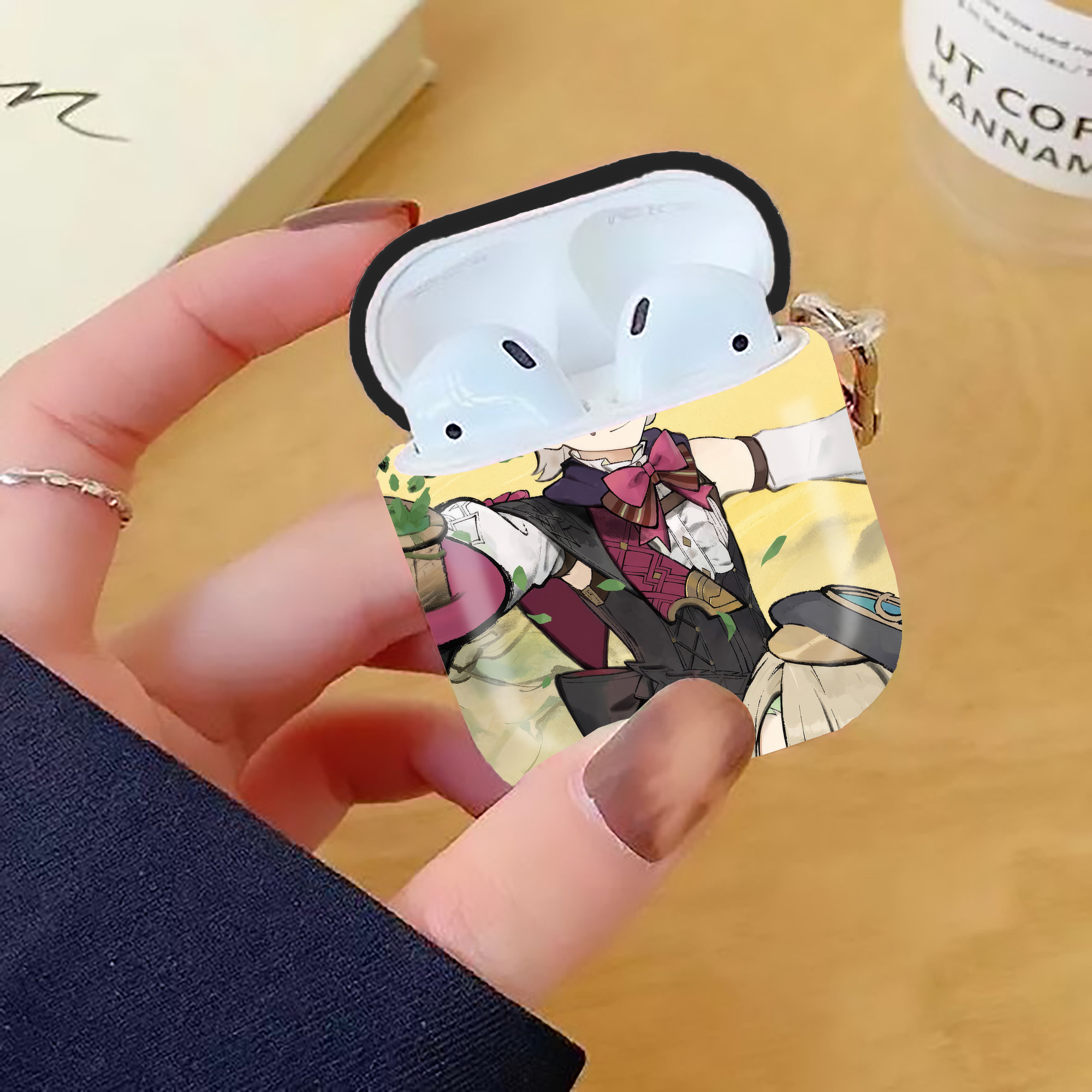 げんし神 genshin AirPods 第2世代保護ケース ハードシェル ブラック 耐衝撃・防指紋・カラビナ付き