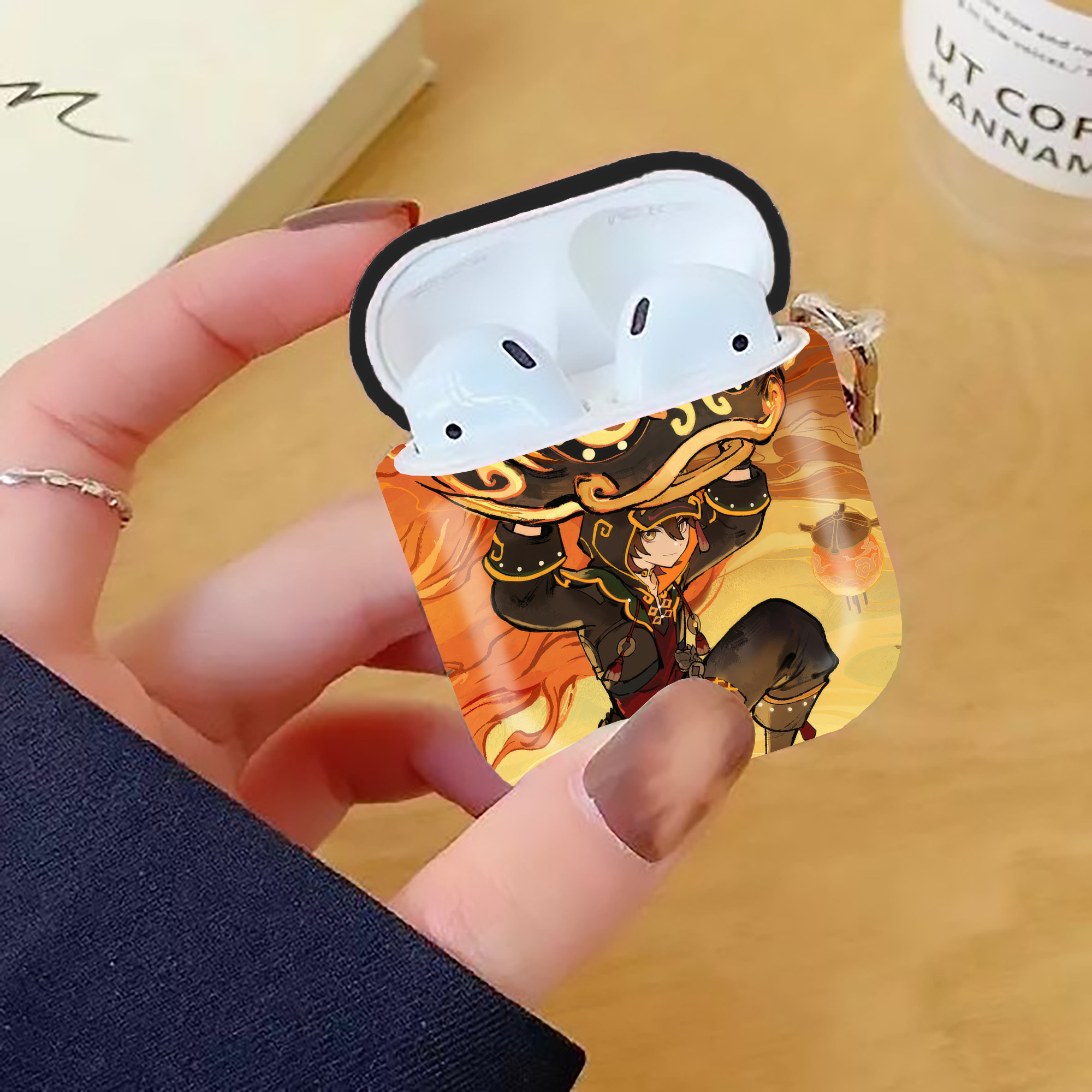 げんし神 genshin AirPods 第2世代保護ケース ハードシェル ブラック 耐衝撃・防指紋・カラビナ付き