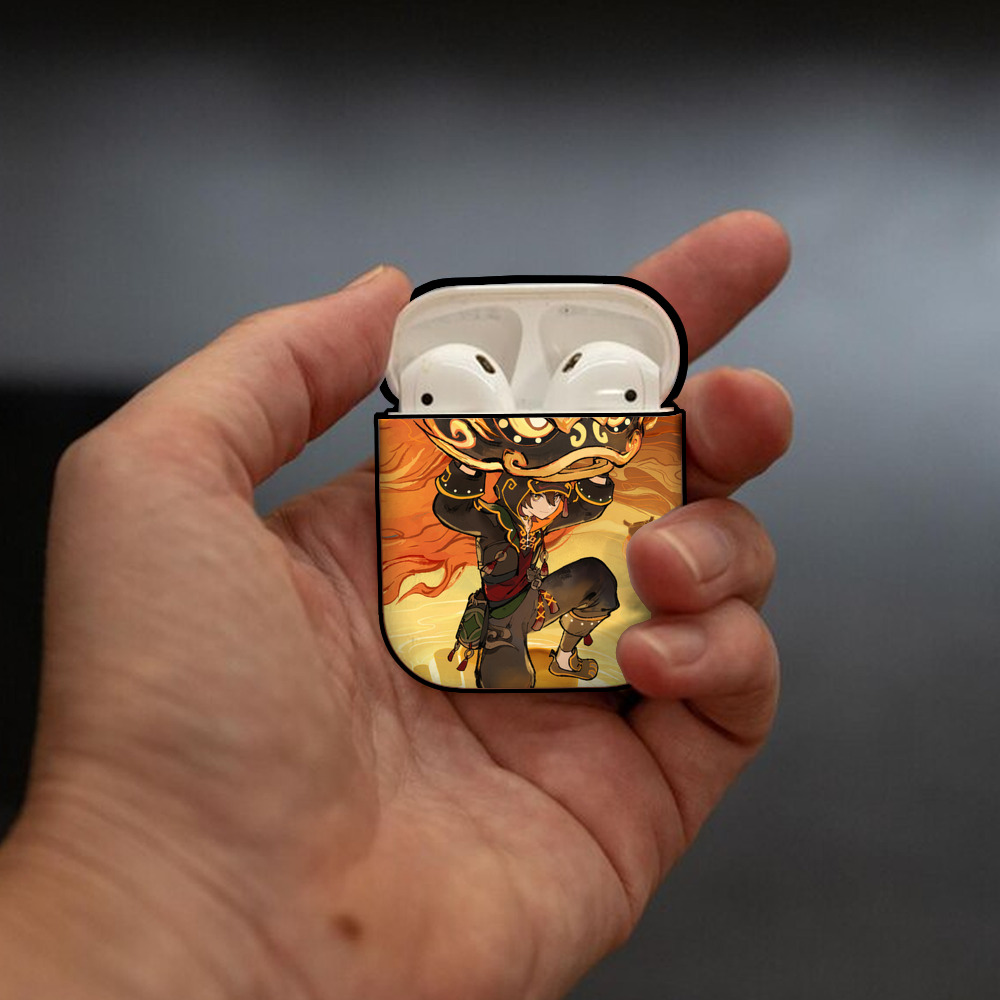 げんし神 genshin AirPods 第2世代保護ケース ハードシェル ブラック 耐衝撃・防指紋・カラビナ付き