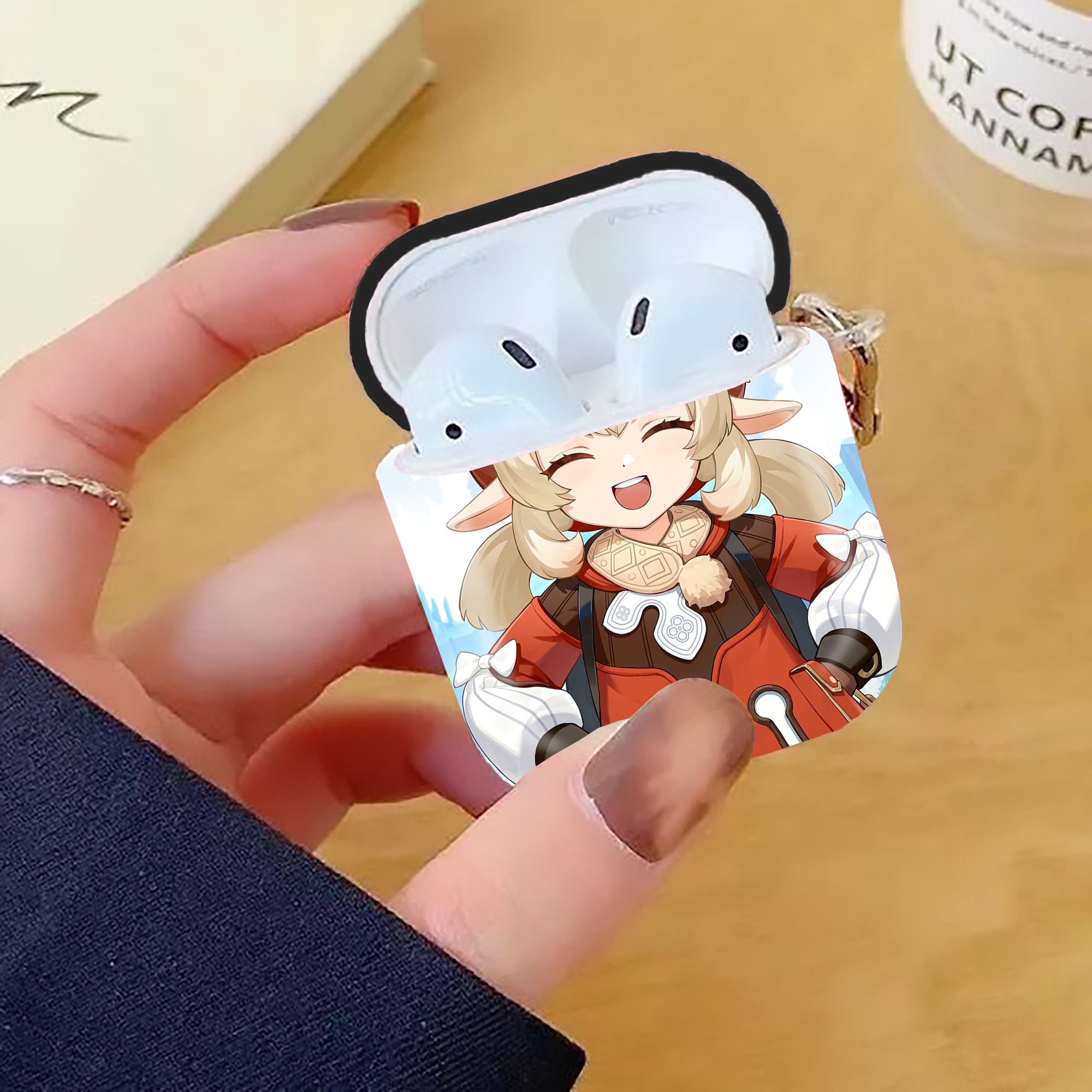 げんし神 genshin AirPods 第2世代保護ケース ハードシェル ブラック 耐衝撃・防指紋・カラビナ付き