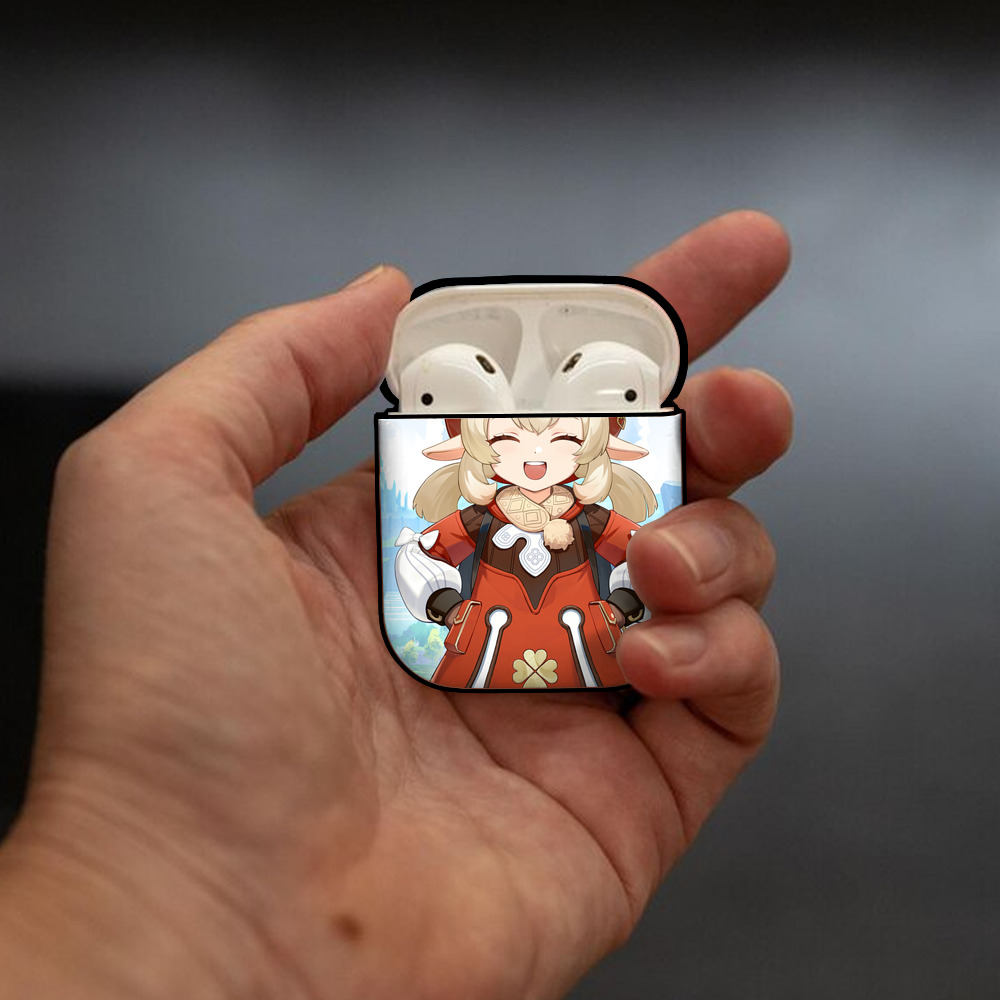 げんし神 genshin AirPods 第2世代保護ケース ハードシェル ブラック 耐衝撃・防指紋・カラビナ付き