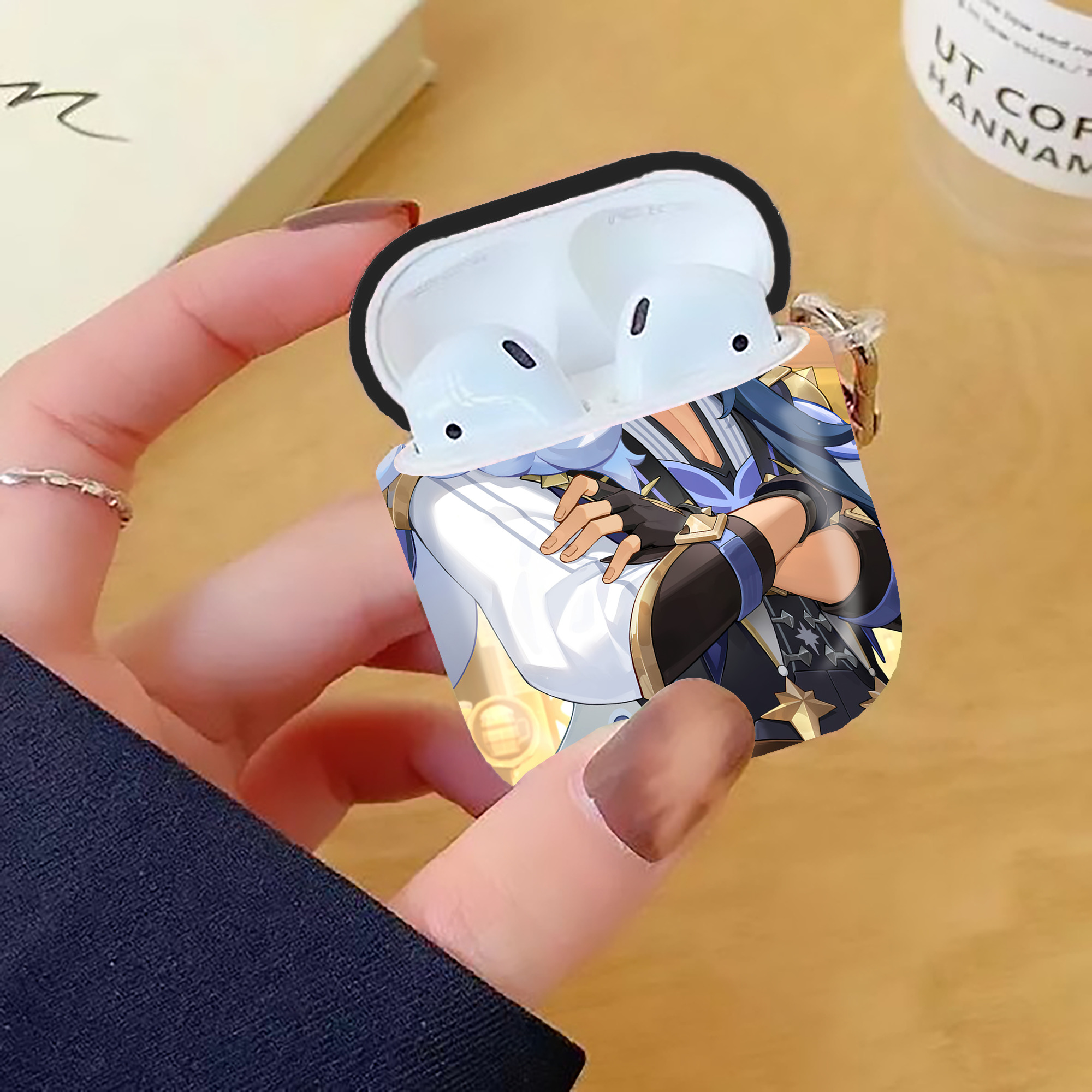 げんし神 genshin AirPods 第2世代保護ケース ハードシェル ブラック 耐衝撃・防指紋・カラビナ付き