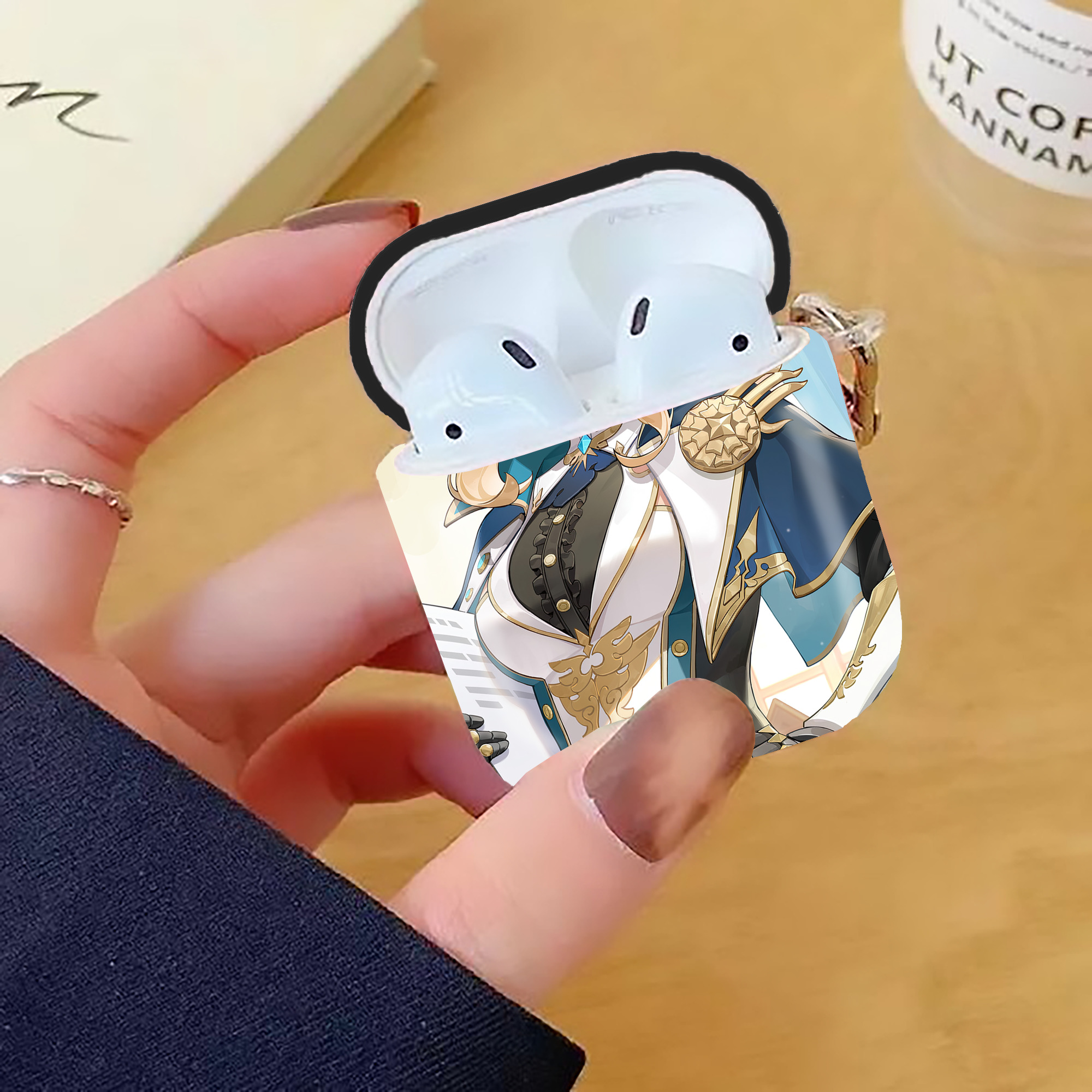 げんし神 genshin AirPods 第2世代保護ケース ハードシェル ブラック 耐衝撃・防指紋・カラビナ付き