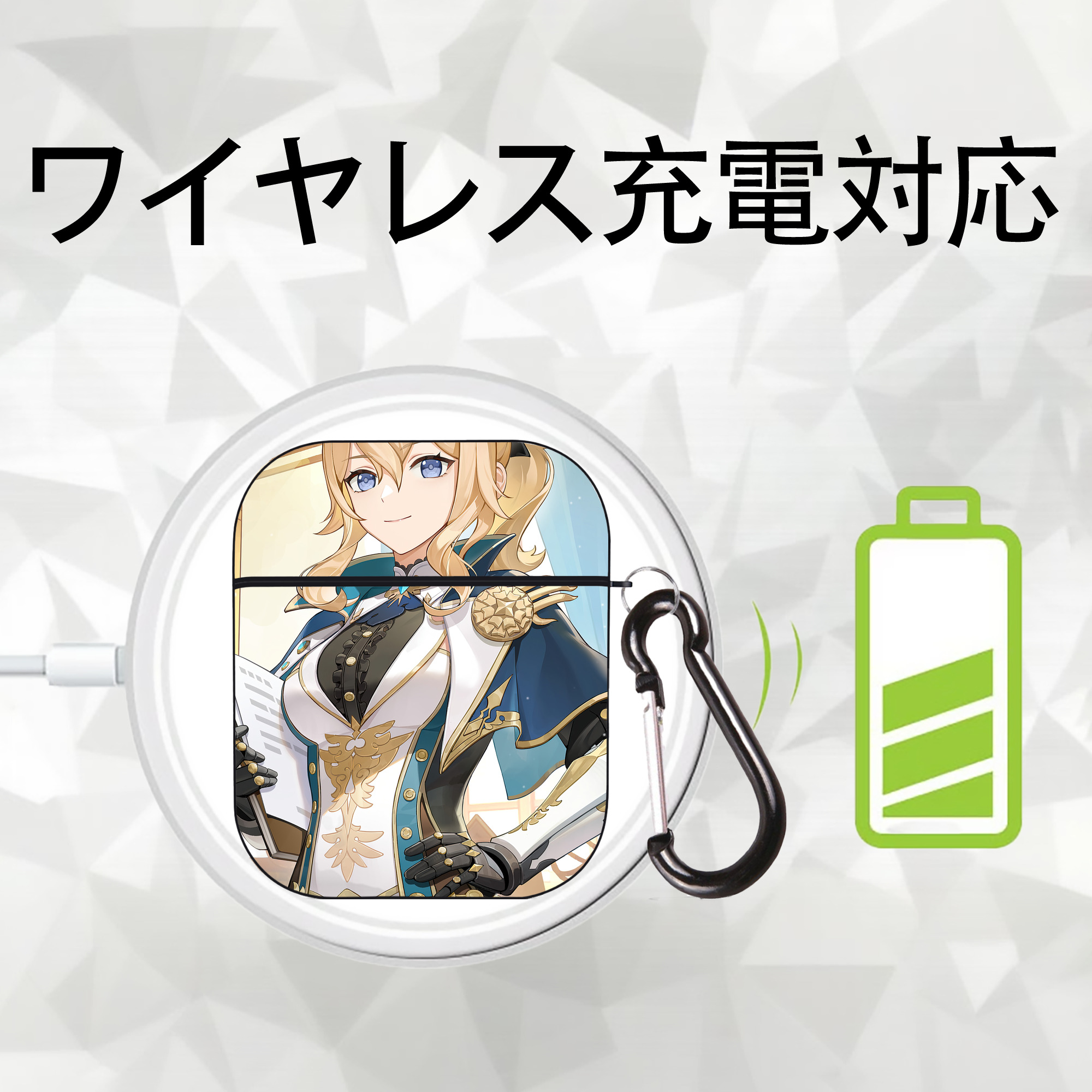 げんし神 genshin AirPods 第2世代保護ケース ハードシェル ブラック 耐衝撃・防指紋・カラビナ付き