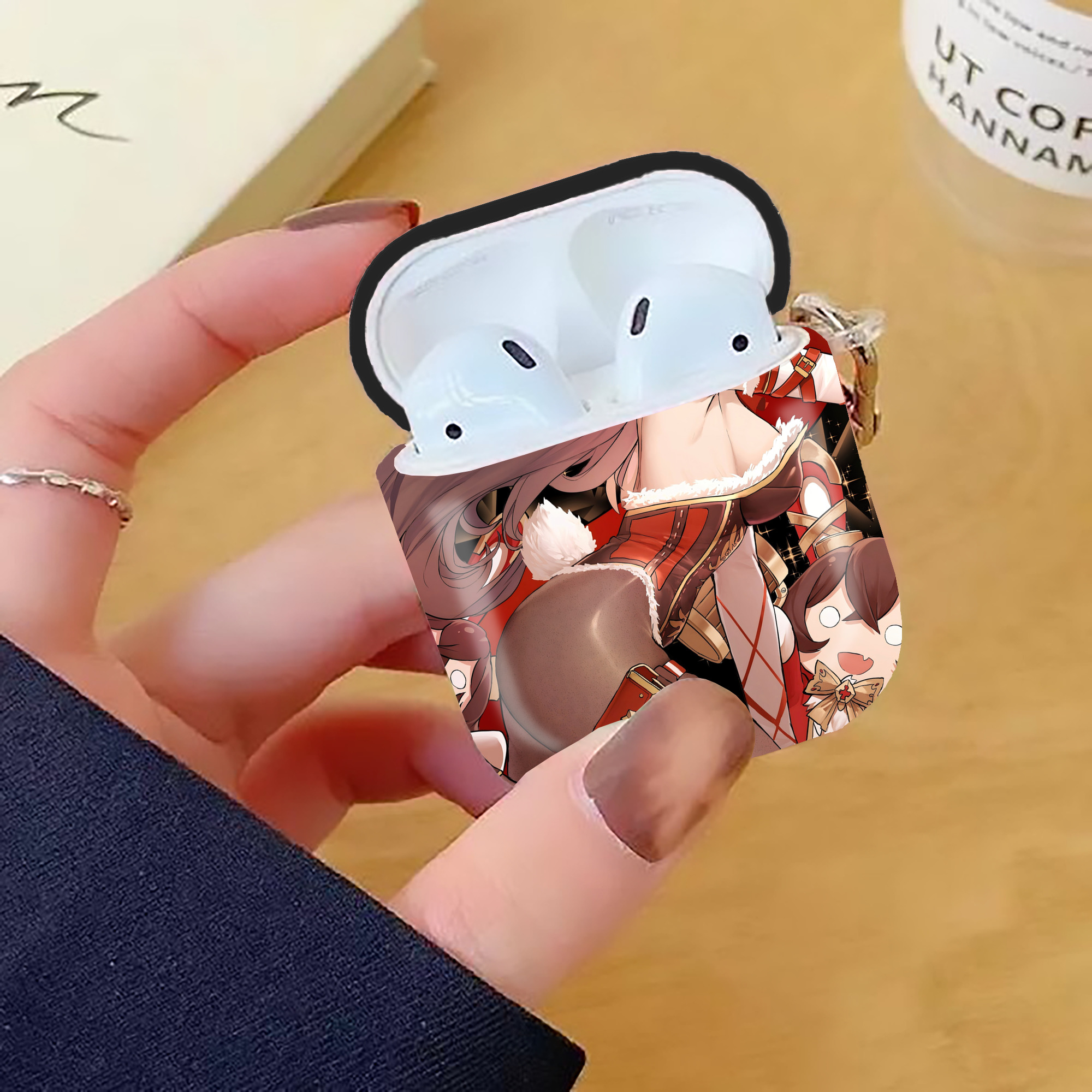 げんし神 genshin AirPods 第2世代保護ケース ハードシェル ブラック 耐衝撃・防指紋・カラビナ付き