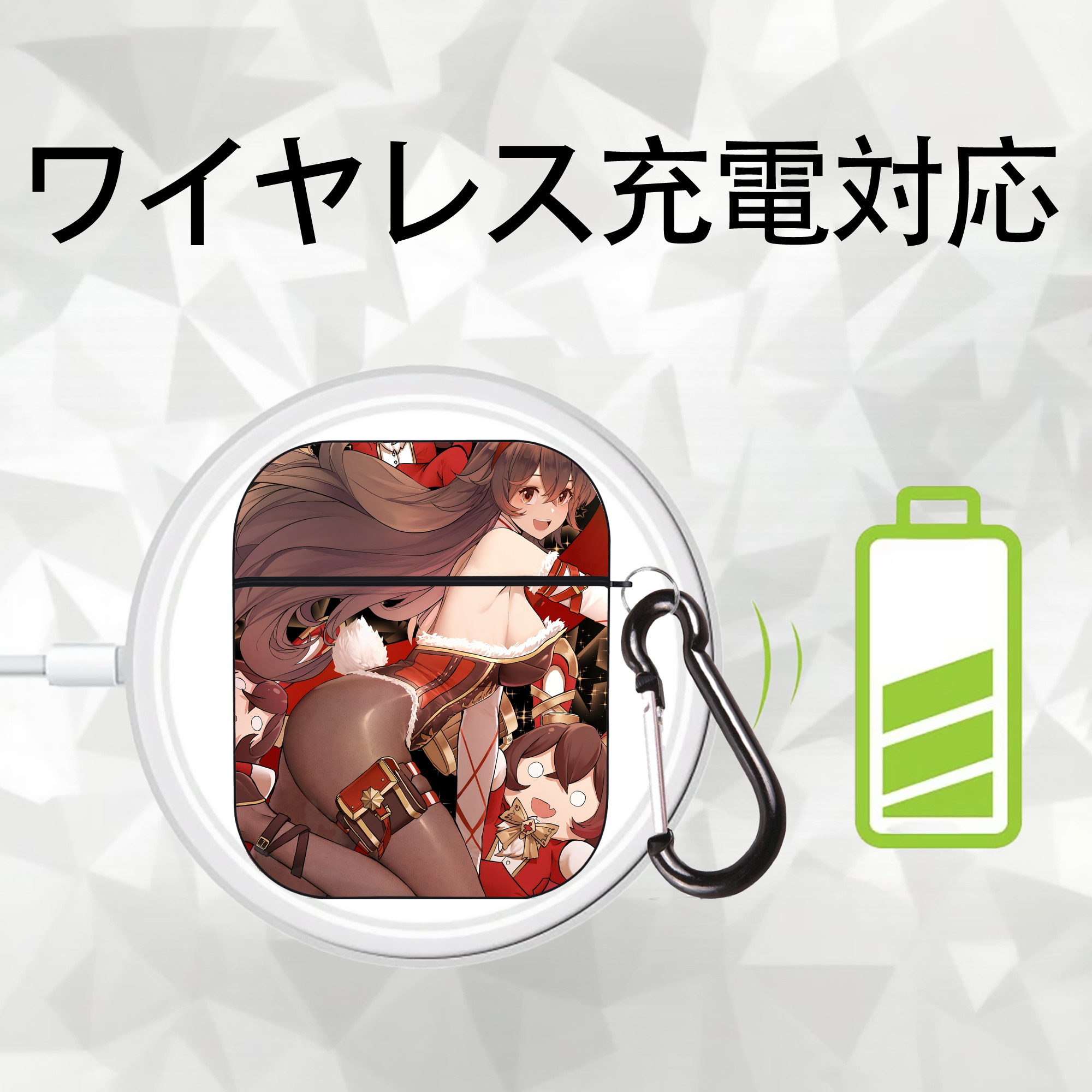 げんし神 genshin AirPods 第2世代保護ケース ハードシェル ブラック 耐衝撃・防指紋・カラビナ付き