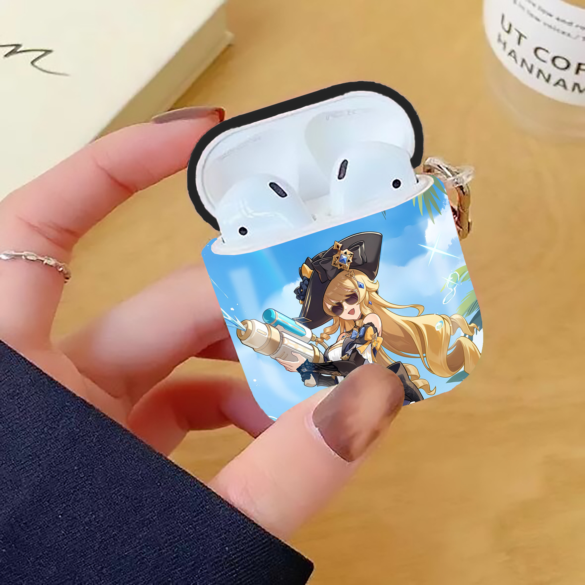 げんし神 genshin AirPods 第2世代保護ケース ハードシェル ブラック 耐衝撃・防指紋・カラビナ付き