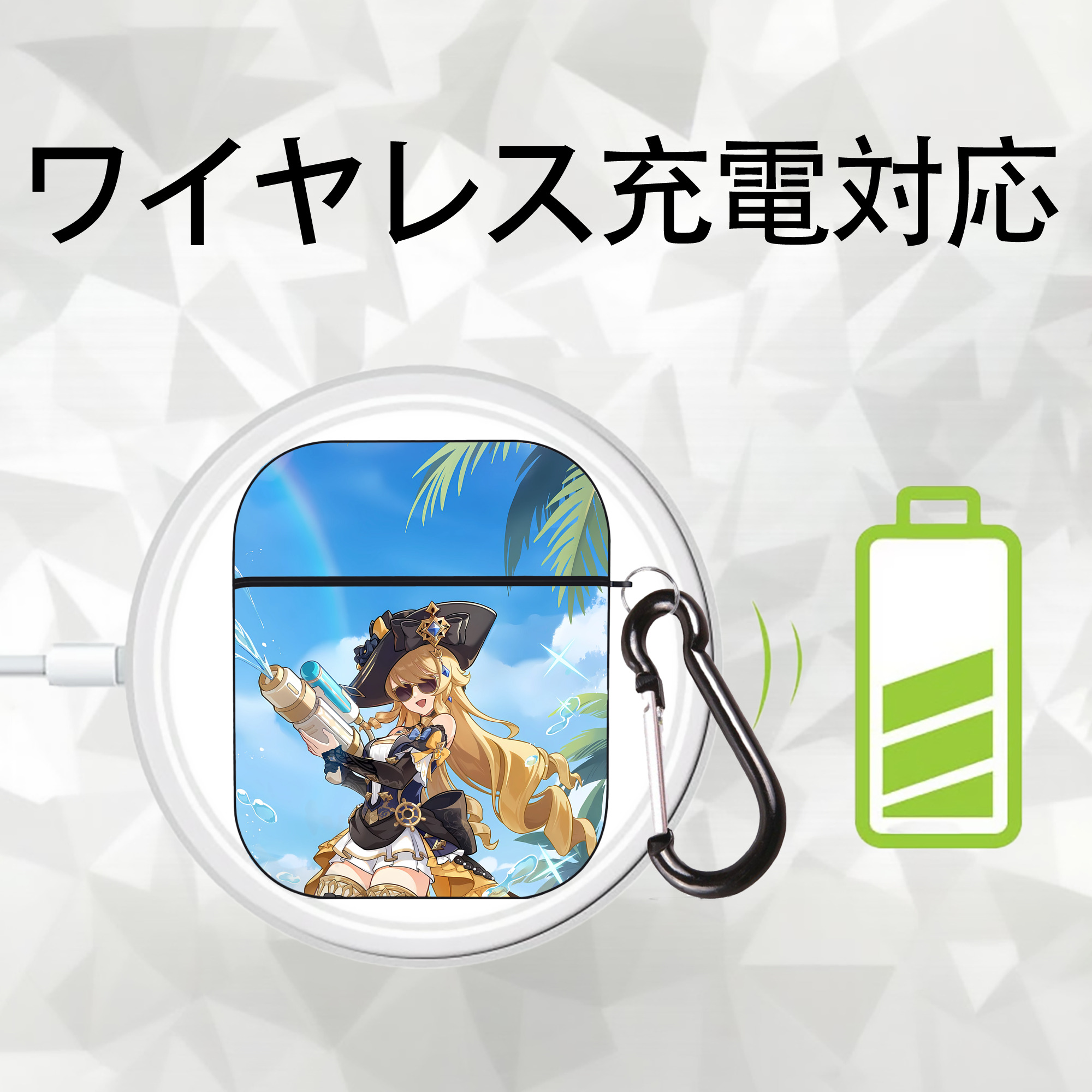 げんし神 genshin AirPods 第2世代保護ケース ハードシェル ブラック 耐衝撃・防指紋・カラビナ付き