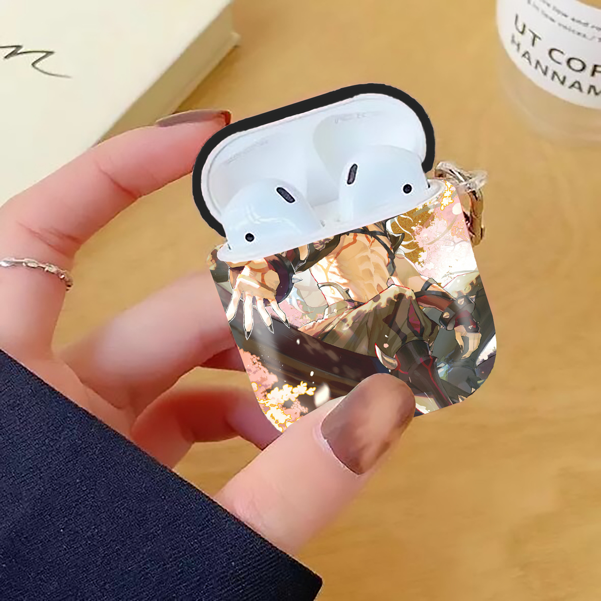 げんし神 genshin AirPods 第2世代保護ケース ハードシェル ブラック 耐衝撃・防指紋・カラビナ付き