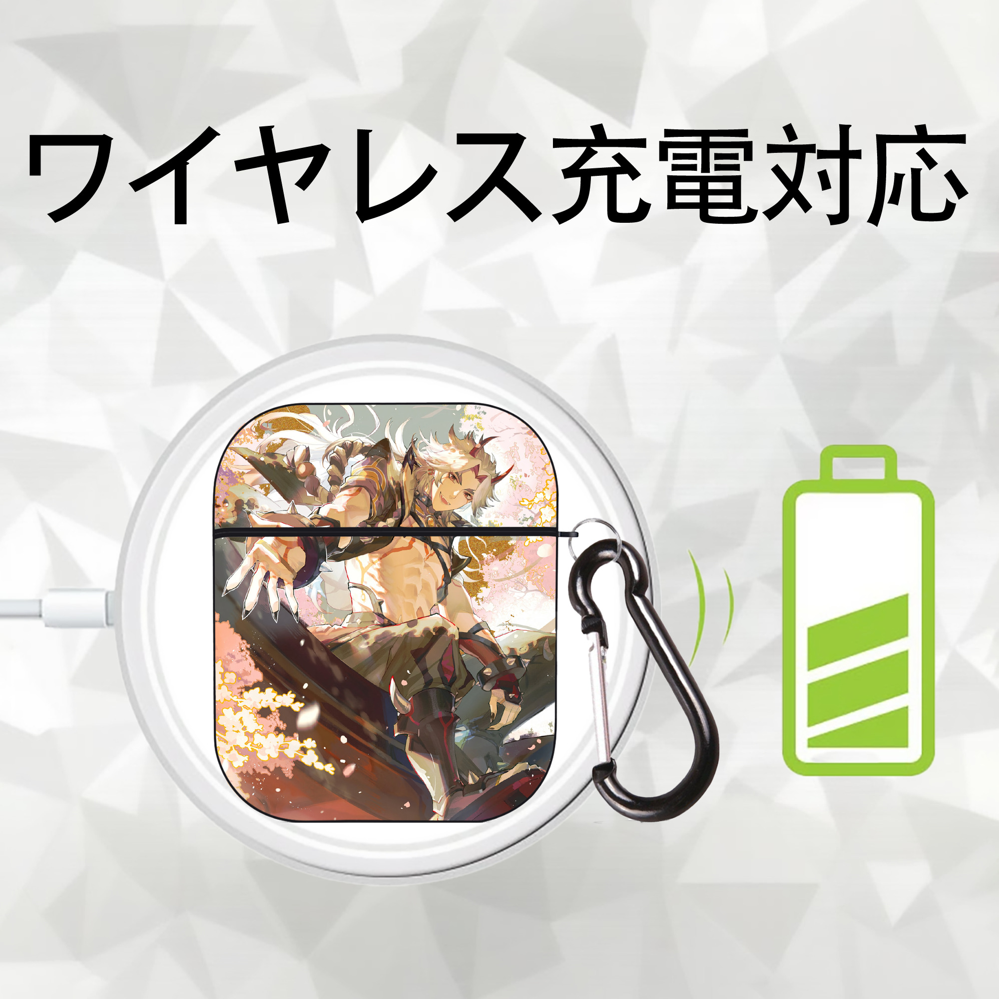 げんし神 genshin AirPods 第2世代保護ケース ハードシェル ブラック 耐衝撃・防指紋・カラビナ付き