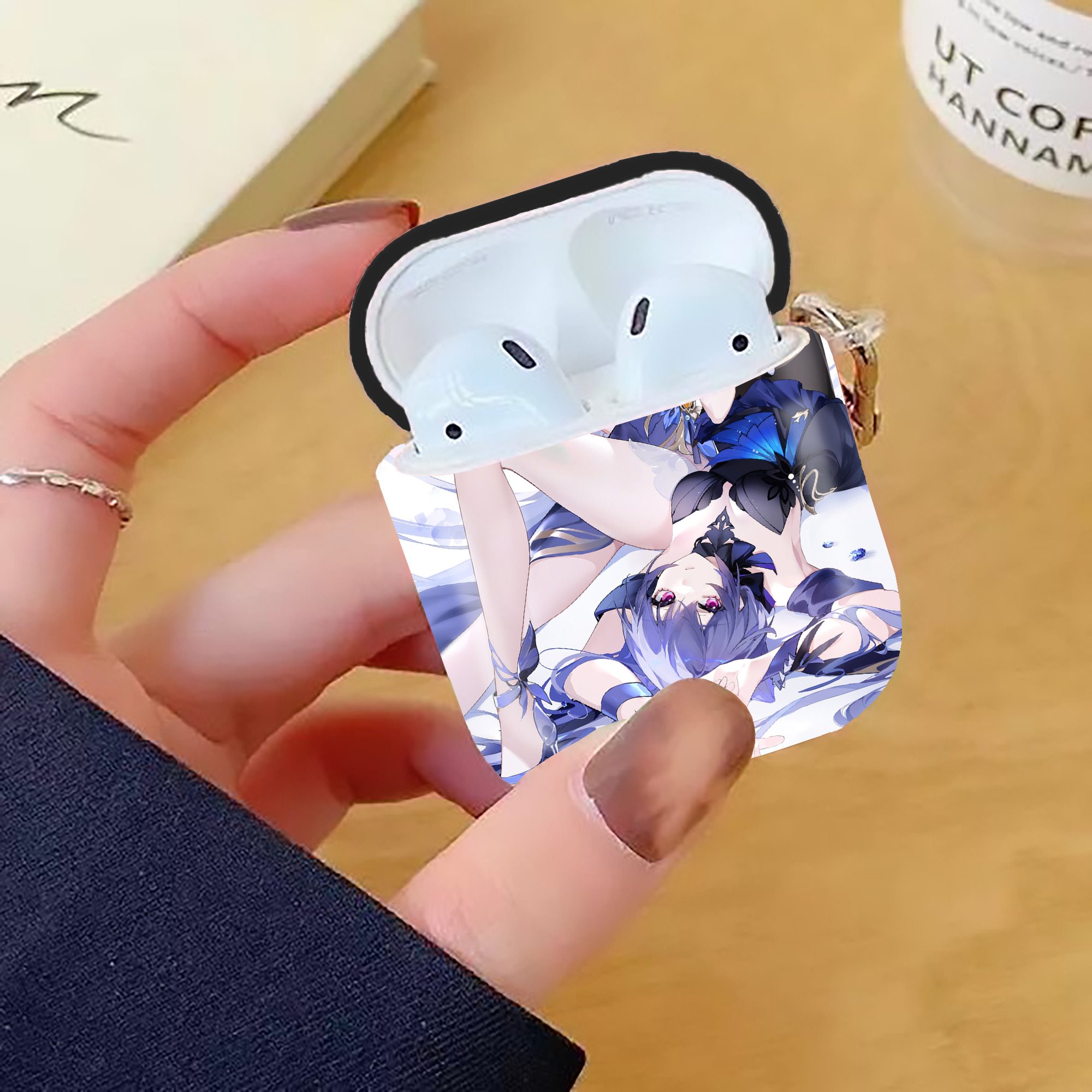 げんし神 genshin AirPods 第2世代保護ケース ハードシェル ブラック 耐衝撃・防指紋・カラビナ付き