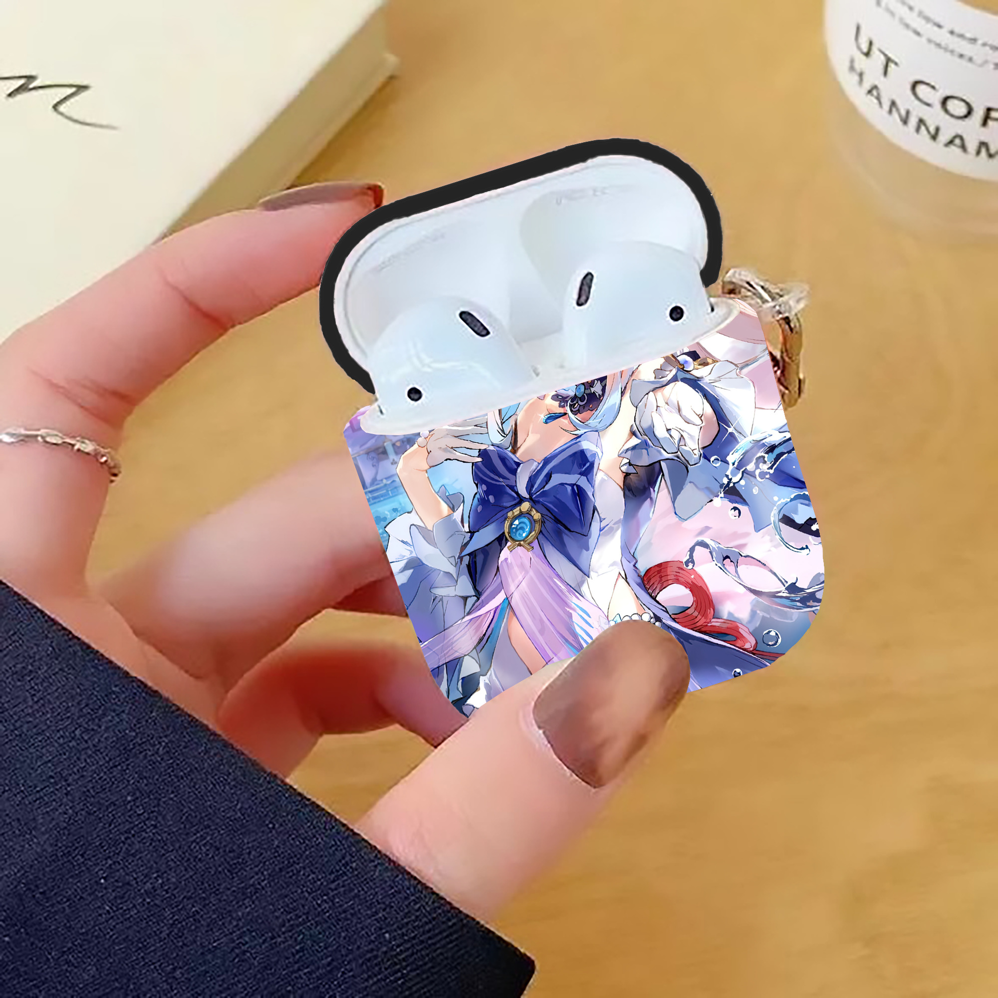 げんし神 genshin AirPods 第2世代保護ケース ハードシェル ブラック 耐衝撃・防指紋・カラビナ付き