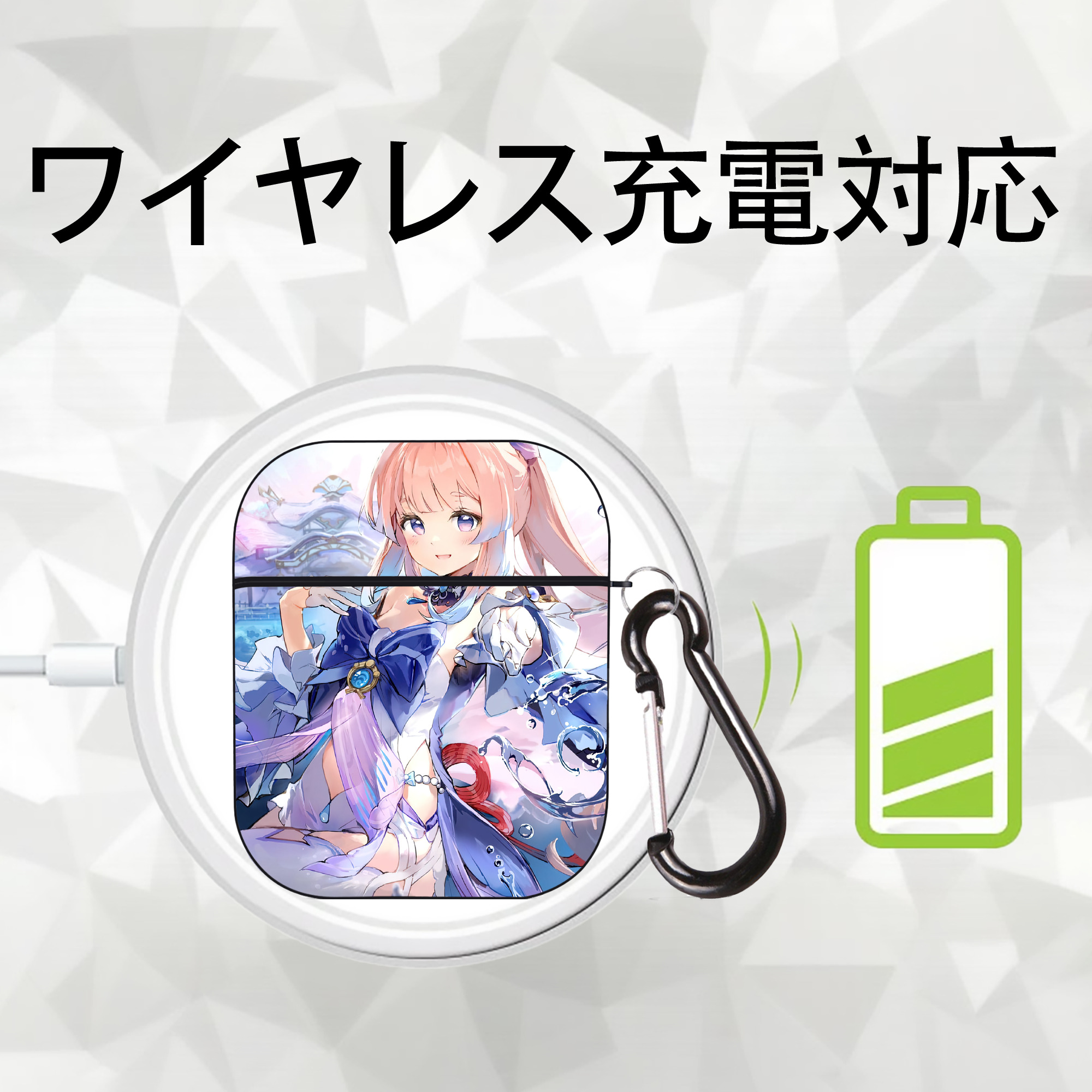 げんし神 genshin AirPods 第2世代保護ケース ハードシェル ブラック 耐衝撃・防指紋・カラビナ付き