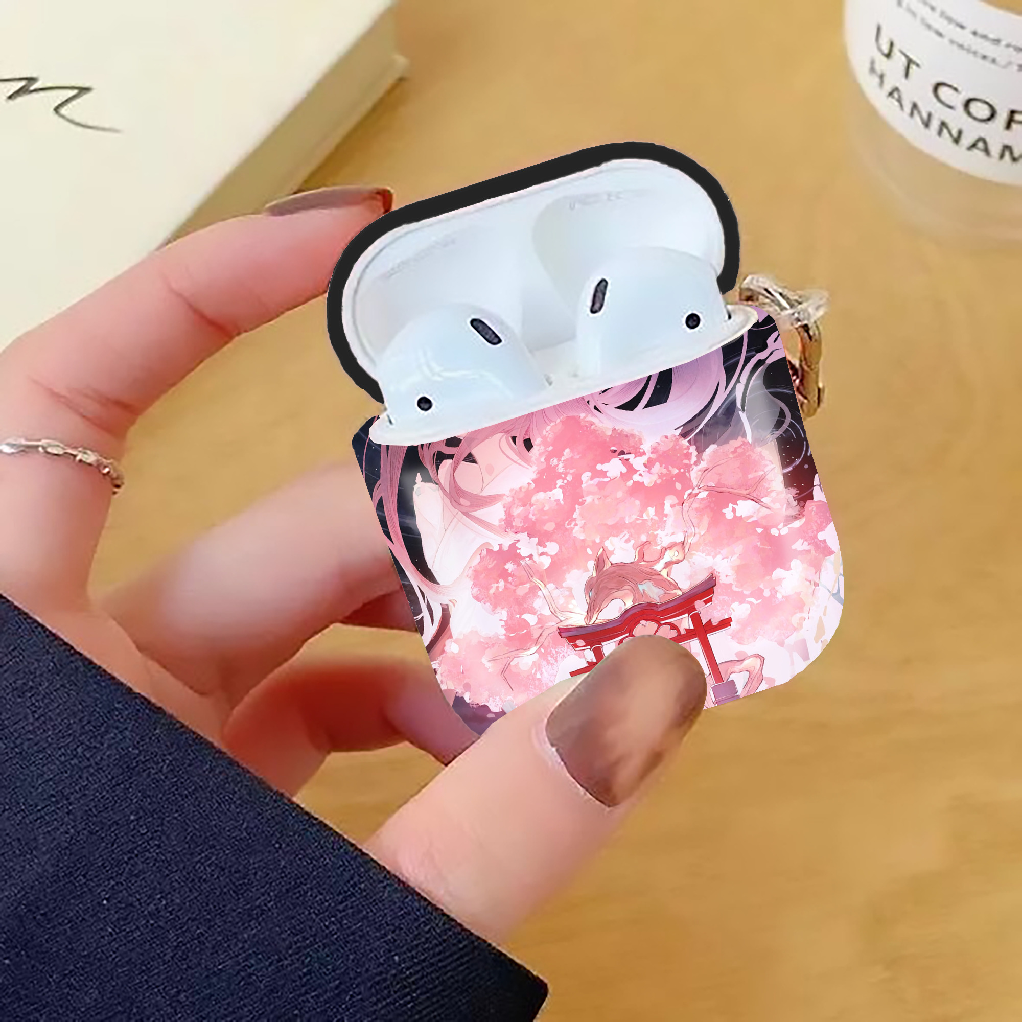 げんし神 genshin AirPods 第2世代保護ケース ハードシェル ブラック 耐衝撃・防指紋・カラビナ付き