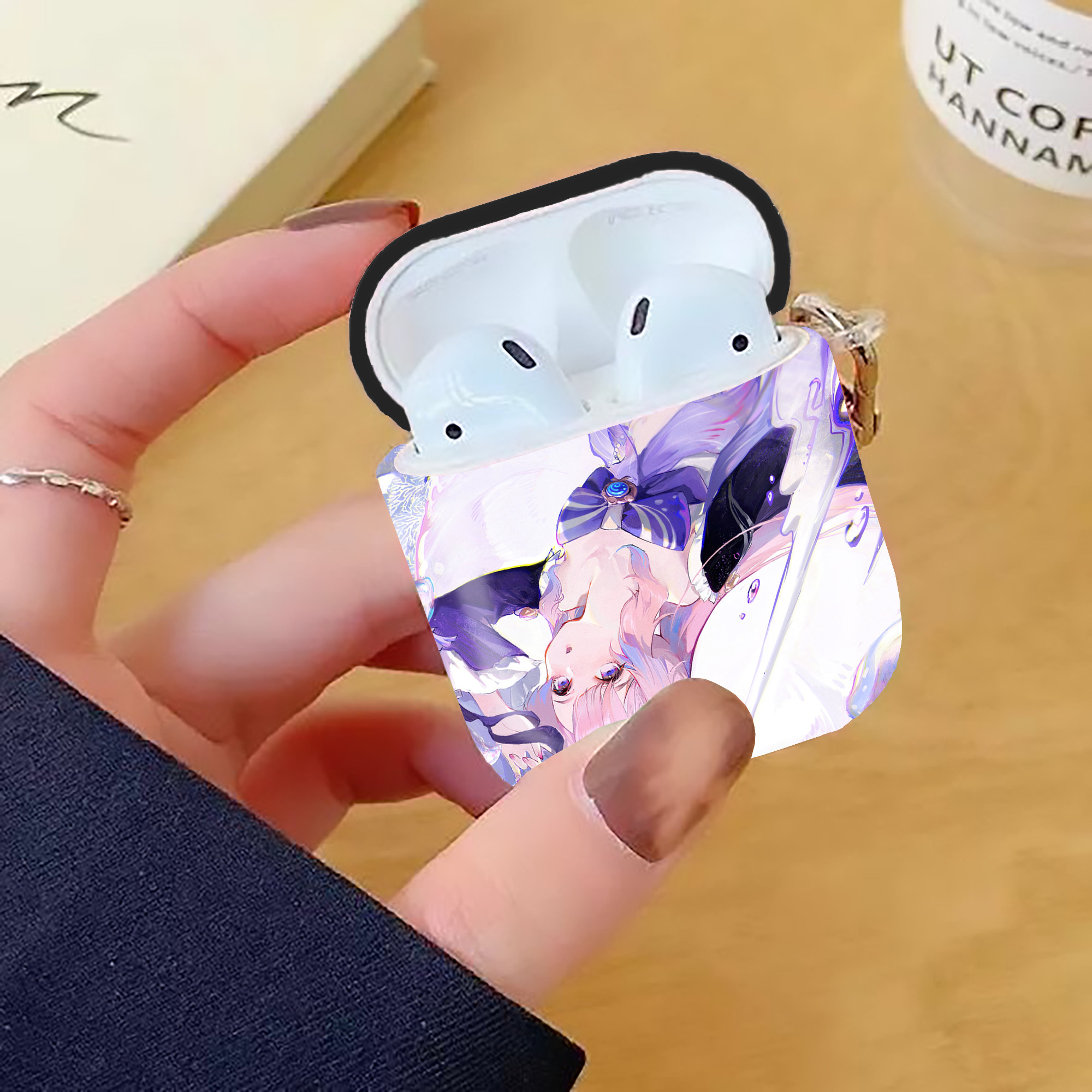 げんし神 genshin AirPods 第2世代保護ケース ハードシェル ブラック 耐衝撃・防指紋・カラビナ付き