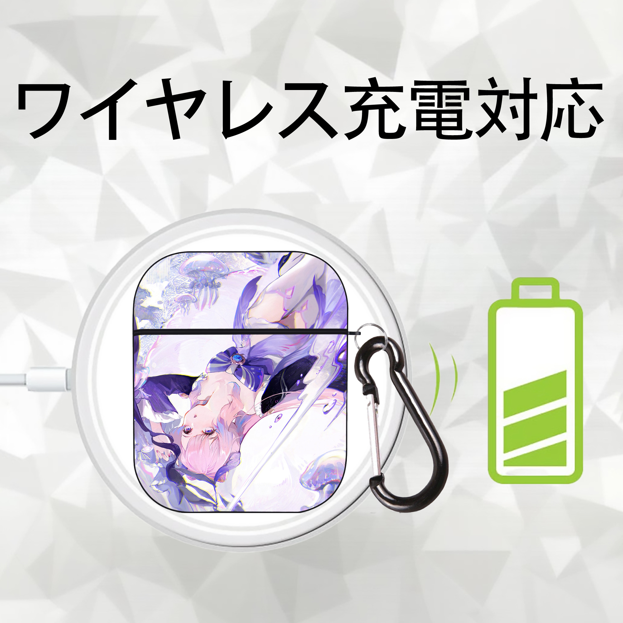 げんし神 genshin AirPods 第2世代保護ケース ハードシェル ブラック 耐衝撃・防指紋・カラビナ付き