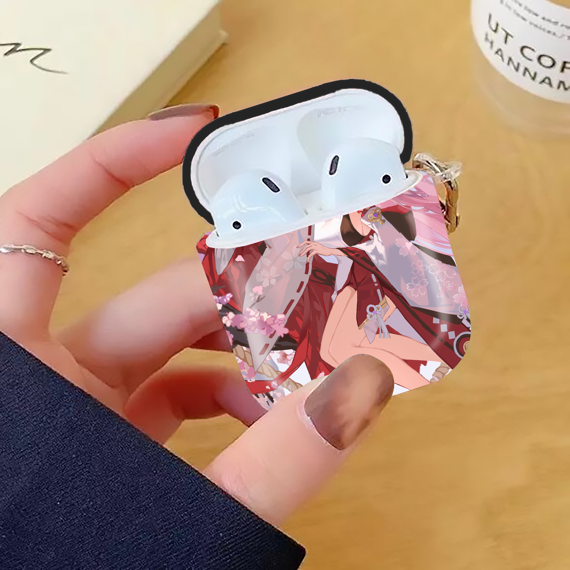 げんし神 genshin AirPods 第2世代保護ケース ハードシェル ブラック 耐衝撃・防指紋・カラビナ付き