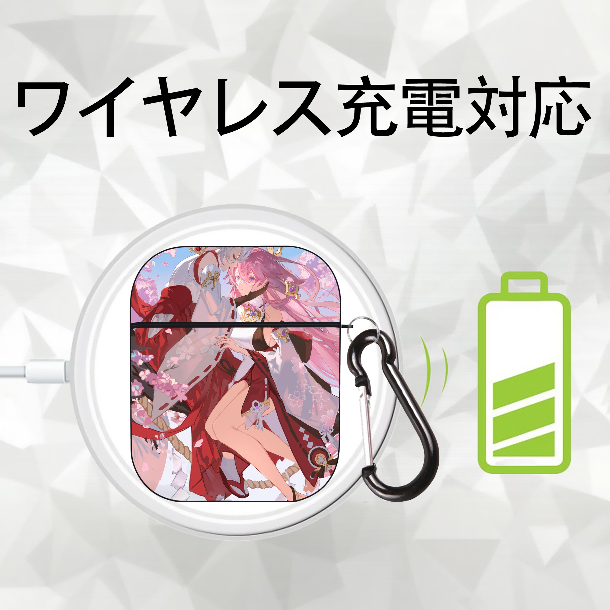 げんし神 genshin AirPods 第2世代保護ケース ハードシェル ブラック 耐衝撃・防指紋・カラビナ付き