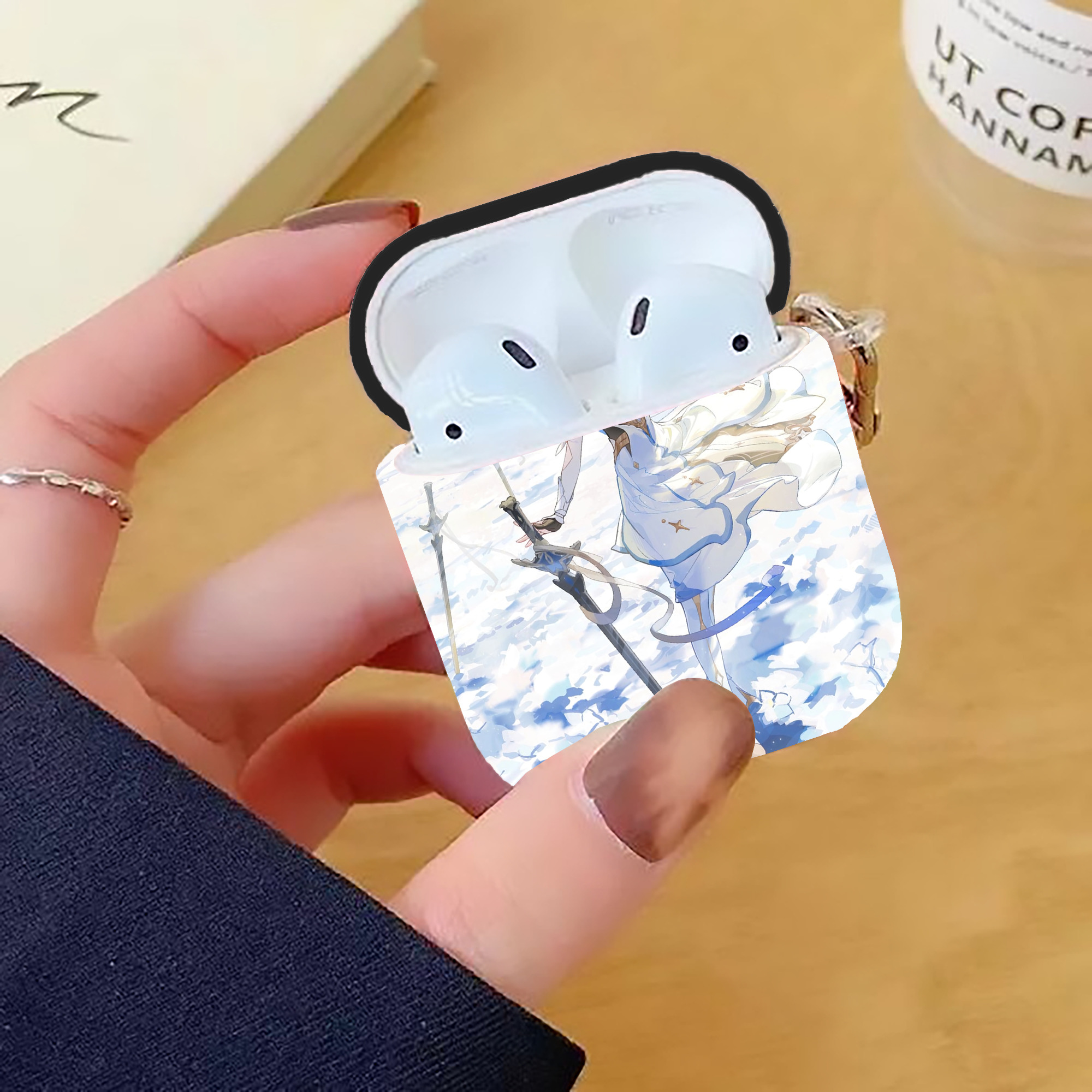 げんし神 genshin AirPods 第2世代保護ケース ハードシェル ブラック 耐衝撃・防指紋・カラビナ付き