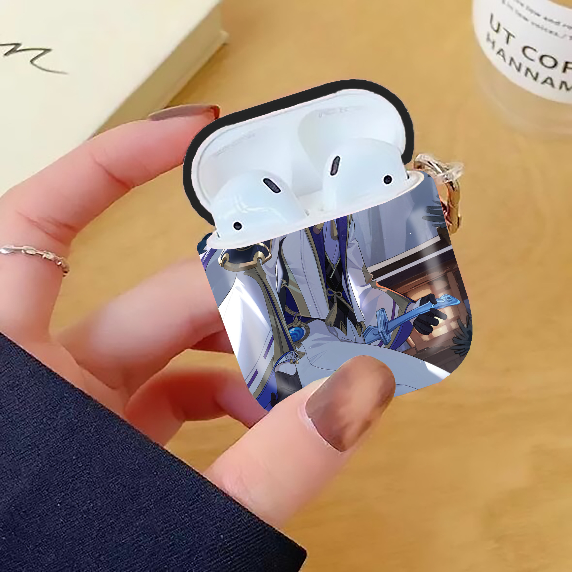 げんし神 genshin AirPods 第2世代保護ケース ハードシェル ブラック 耐衝撃・防指紋・カラビナ付き