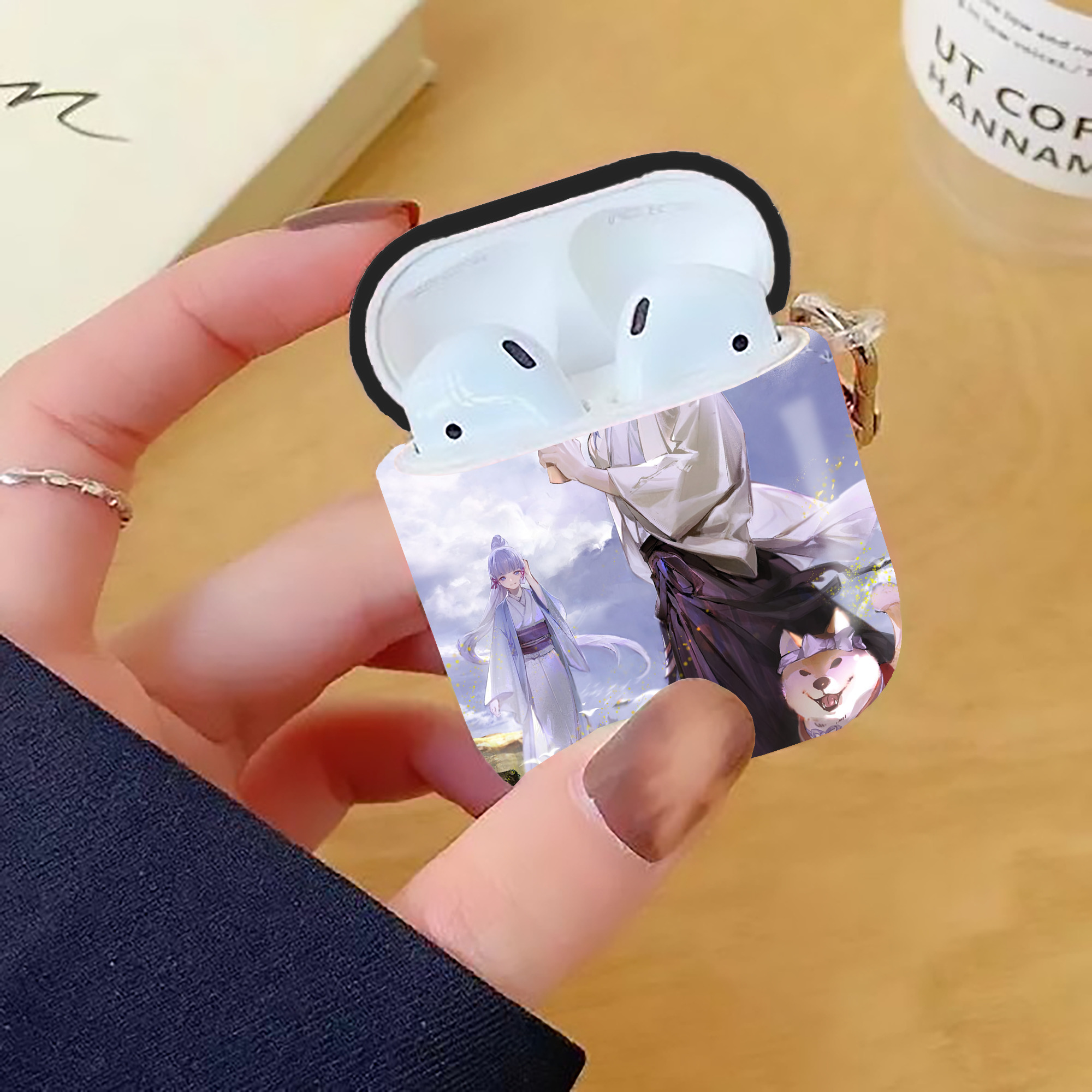 げんし神 genshin AirPods 第2世代保護ケース ハードシェル ブラック 耐衝撃・防指紋・カラビナ付き