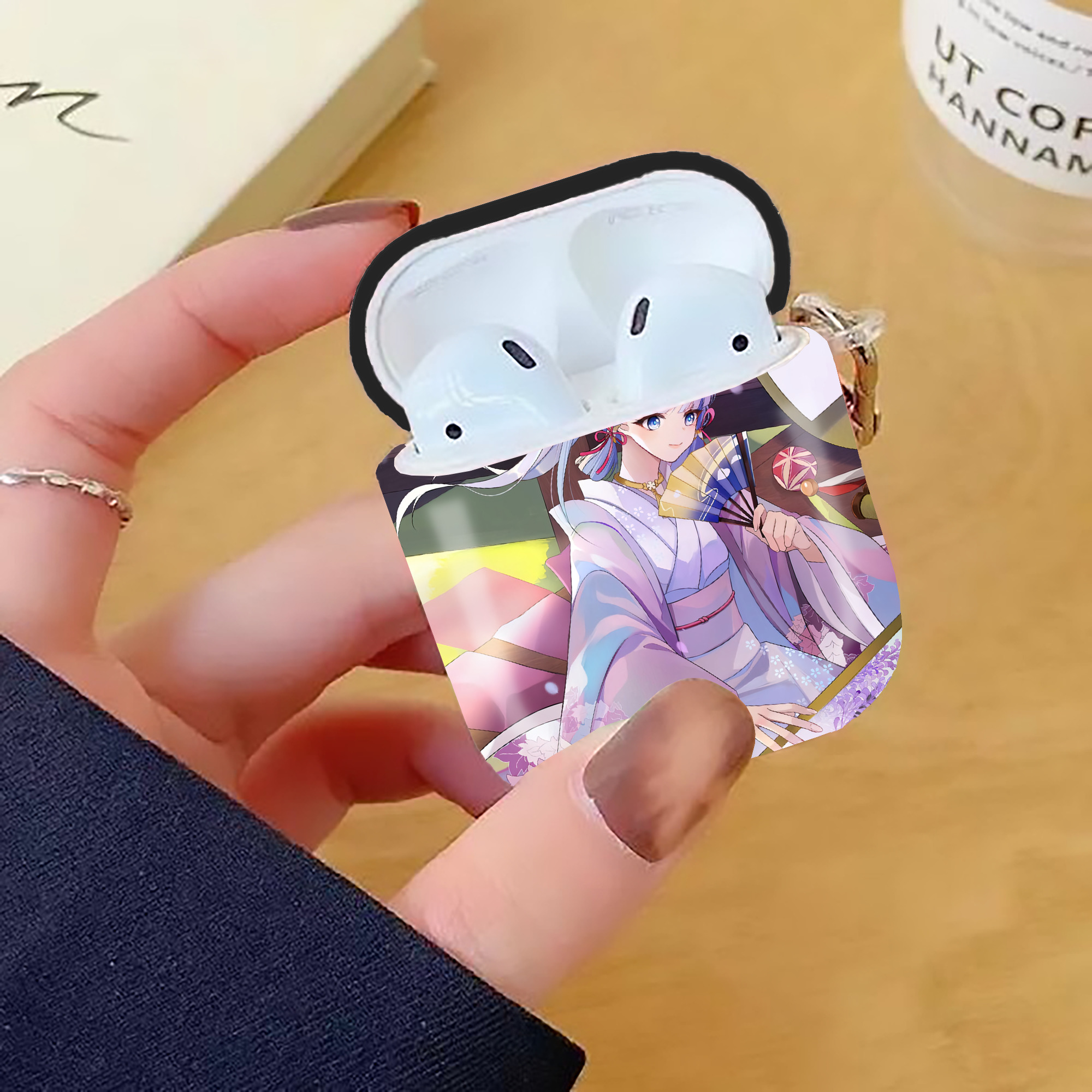 げんし神 genshin AirPods 第2世代保護ケース ハードシェル ブラック 耐衝撃・防指紋・カラビナ付き