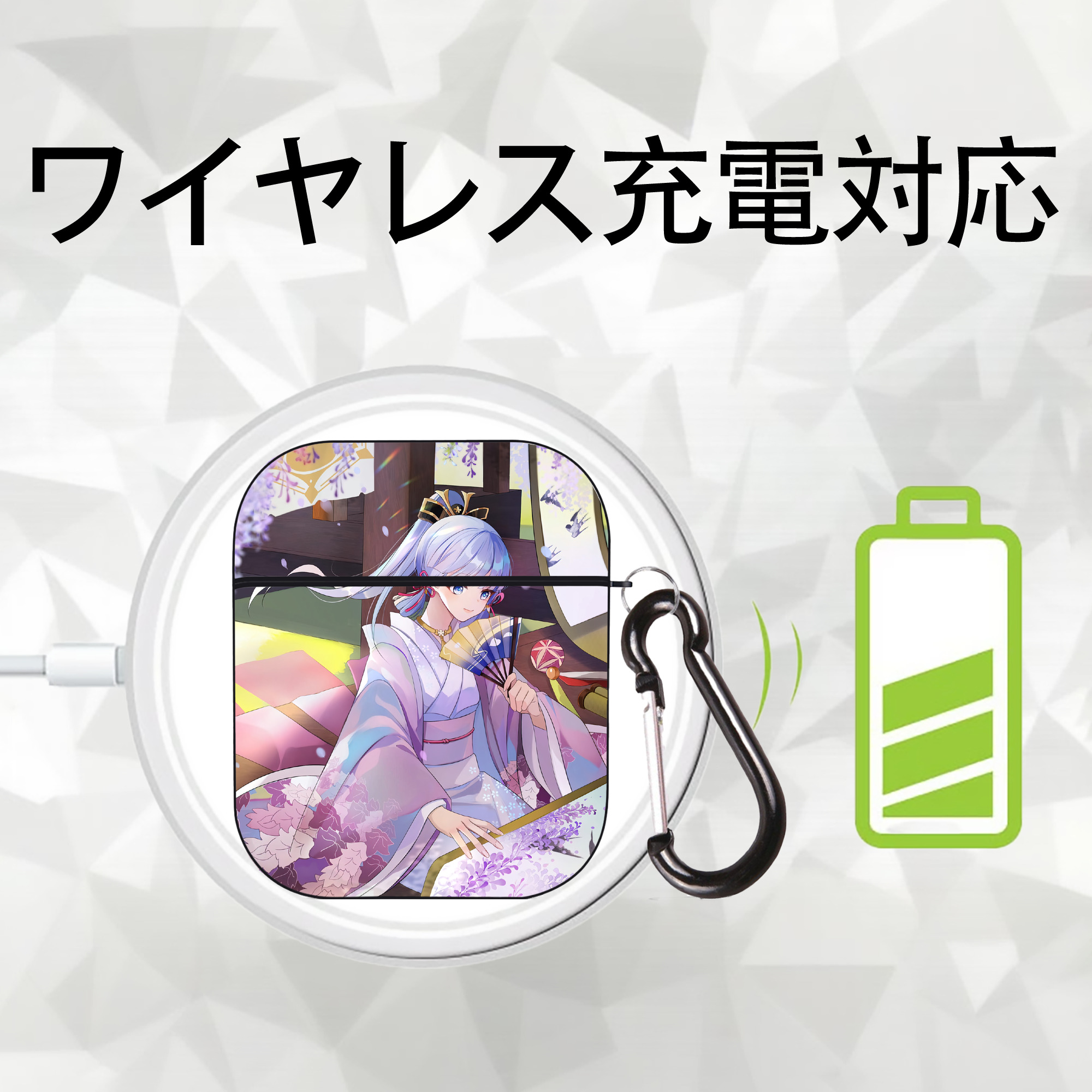 げんし神 genshin AirPods 第2世代保護ケース ハードシェル ブラック 耐衝撃・防指紋・カラビナ付き