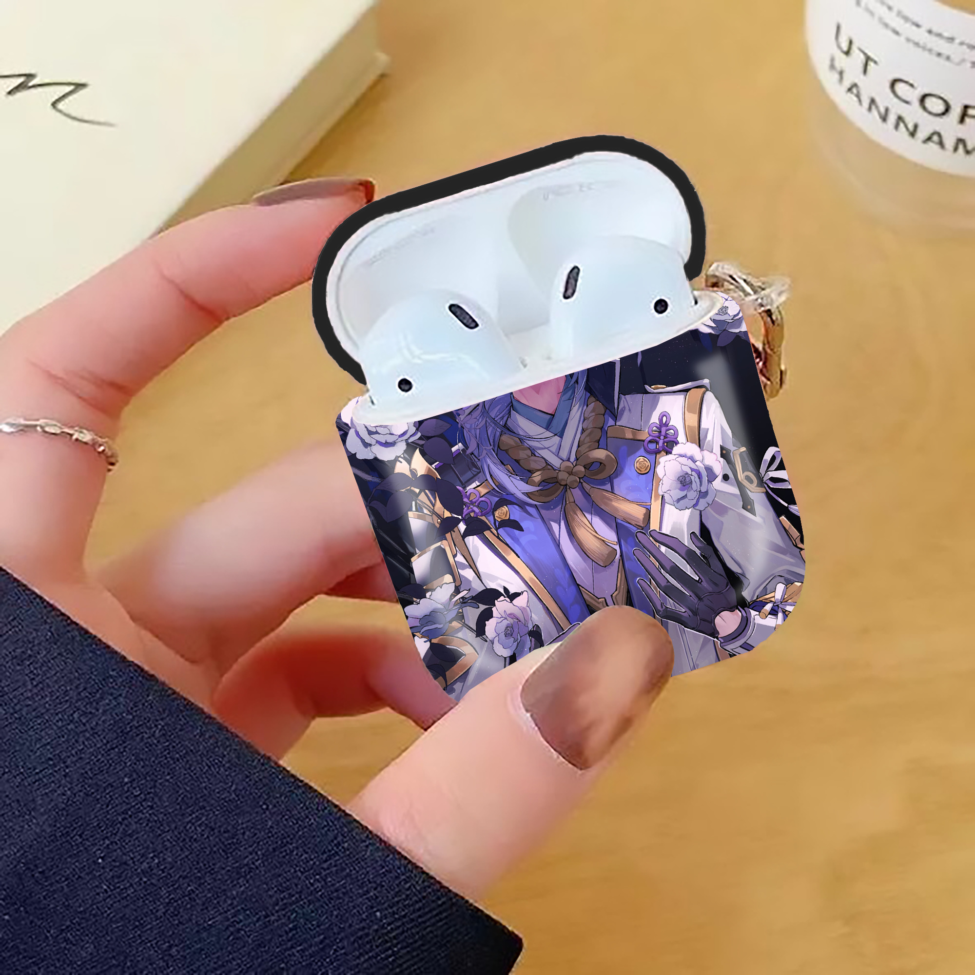 げんし神 genshin AirPods 第2世代保護ケース ハードシェル ブラック 耐衝撃・防指紋・カラビナ付き