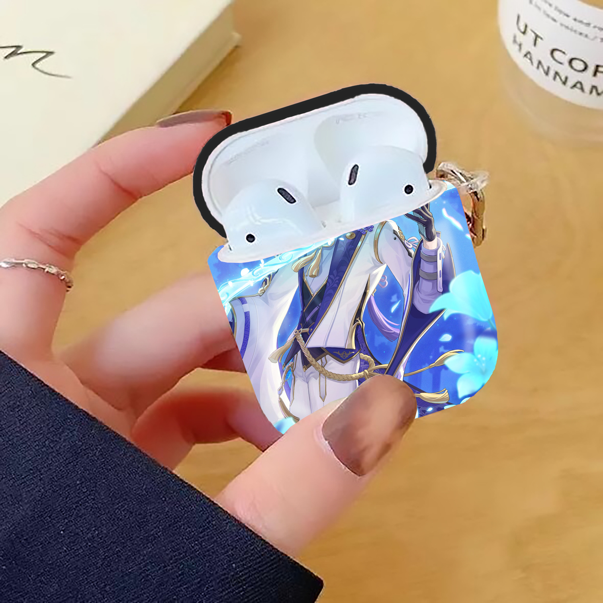 げんし神 genshin AirPods 第2世代保護ケース ハードシェル ブラック 耐衝撃・防指紋・カラビナ付き