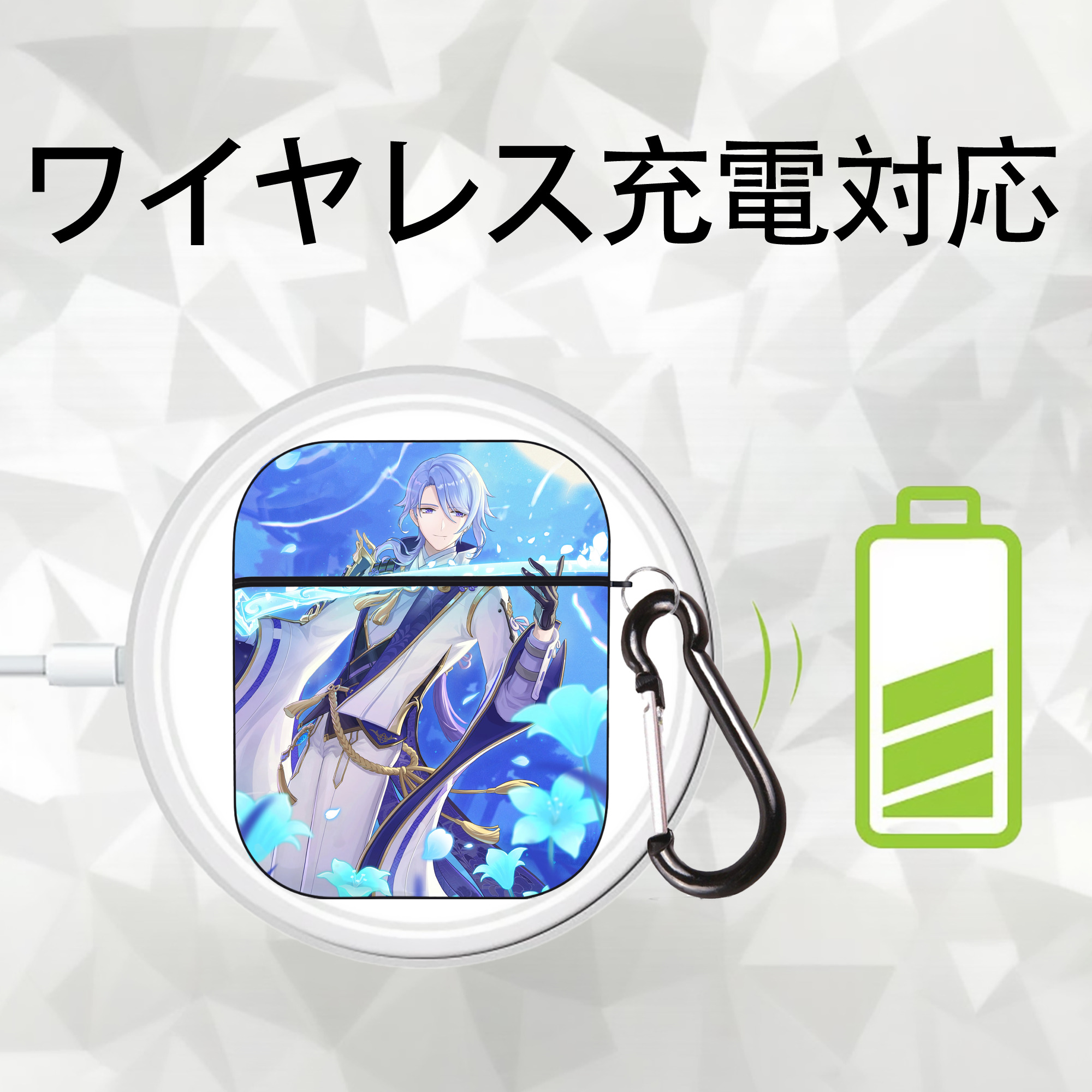 げんし神 genshin AirPods 第2世代保護ケース ハードシェル ブラック 耐衝撃・防指紋・カラビナ付き