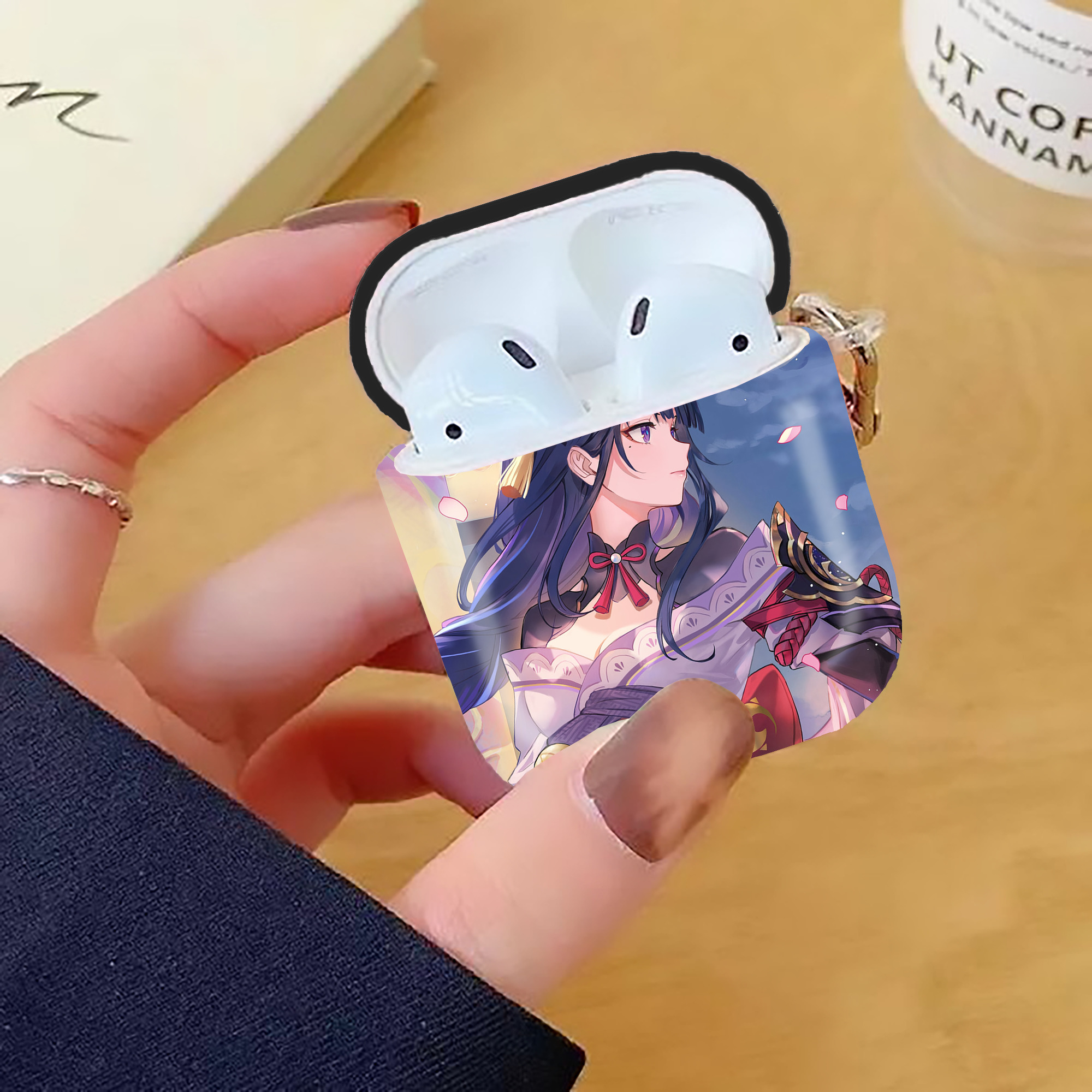 げんし神 genshin AirPods 第2世代保護ケース ハードシェル ブラック 耐衝撃・防指紋・カラビナ付き