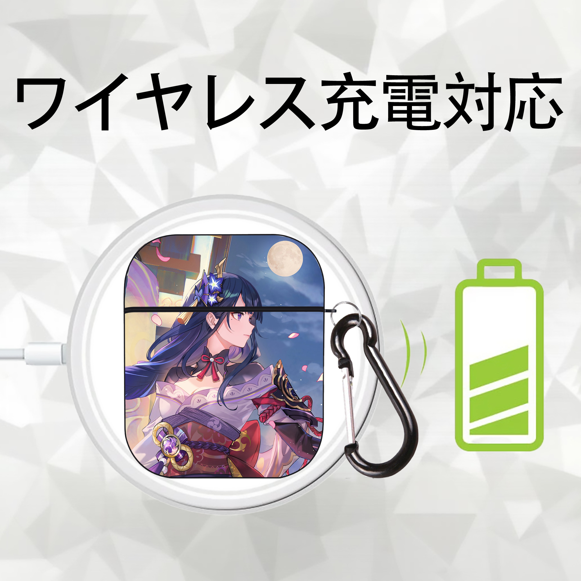 げんし神 genshin AirPods 第2世代保護ケース ハードシェル ブラック 耐衝撃・防指紋・カラビナ付き