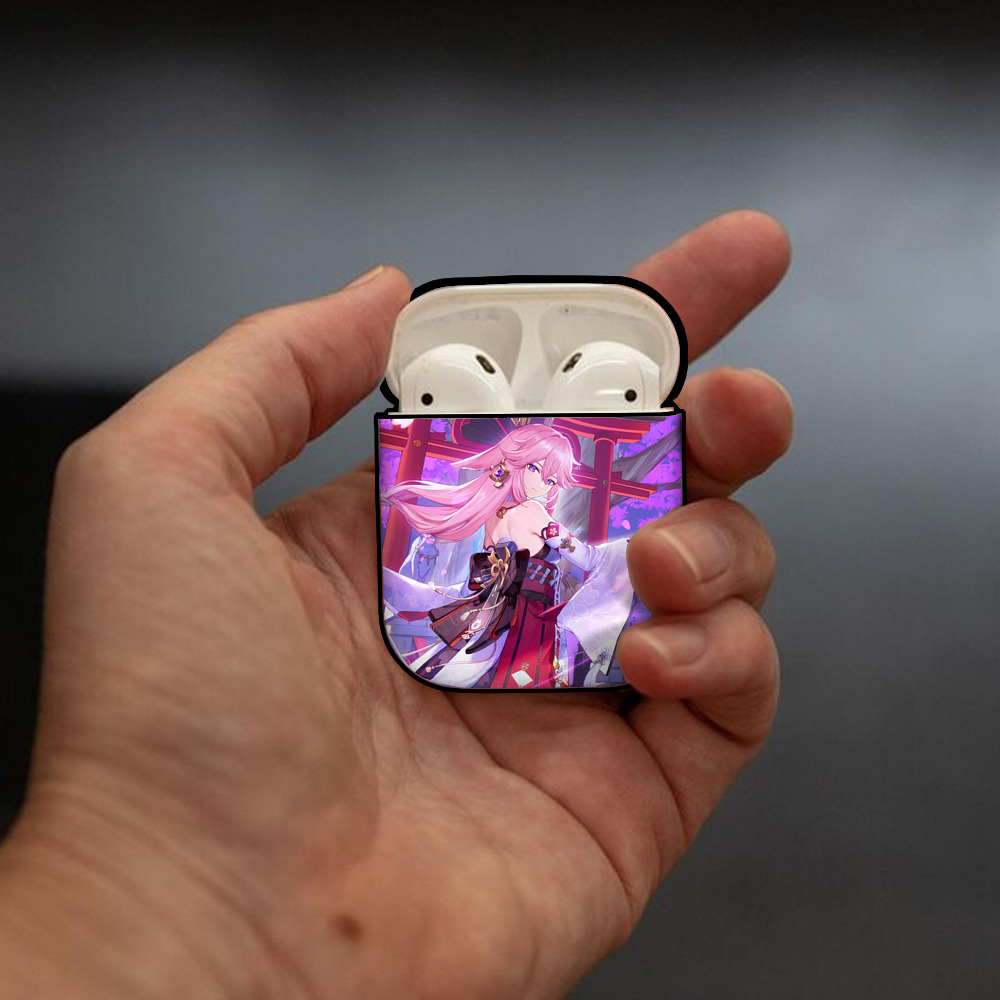 げんし神 genshin AirPods 第2世代保護ケース ハードシェル ブラック 耐衝撃・防指紋・カラビナ付き