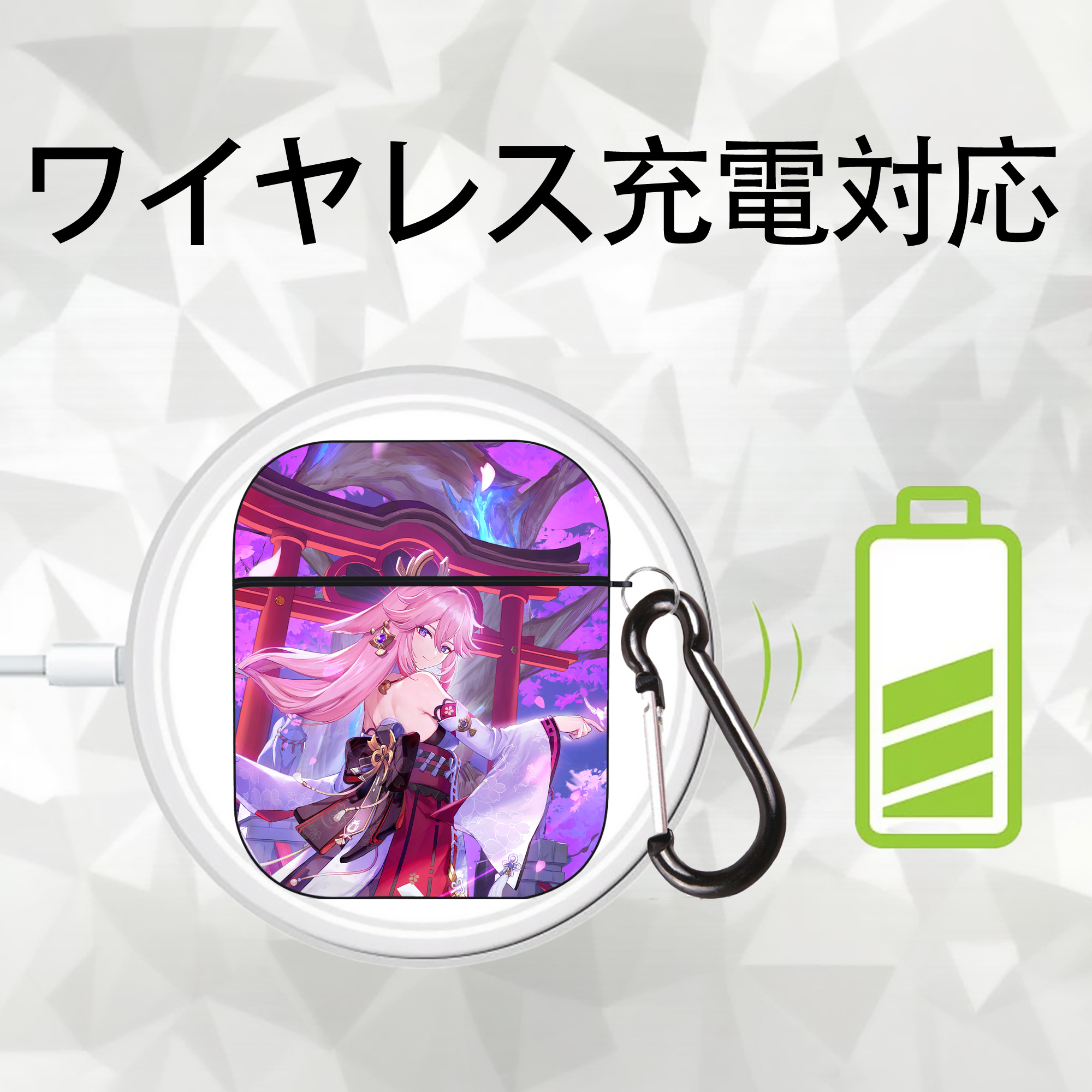 げんし神 genshin AirPods 第2世代保護ケース ハードシェル ブラック 耐衝撃・防指紋・カラビナ付き