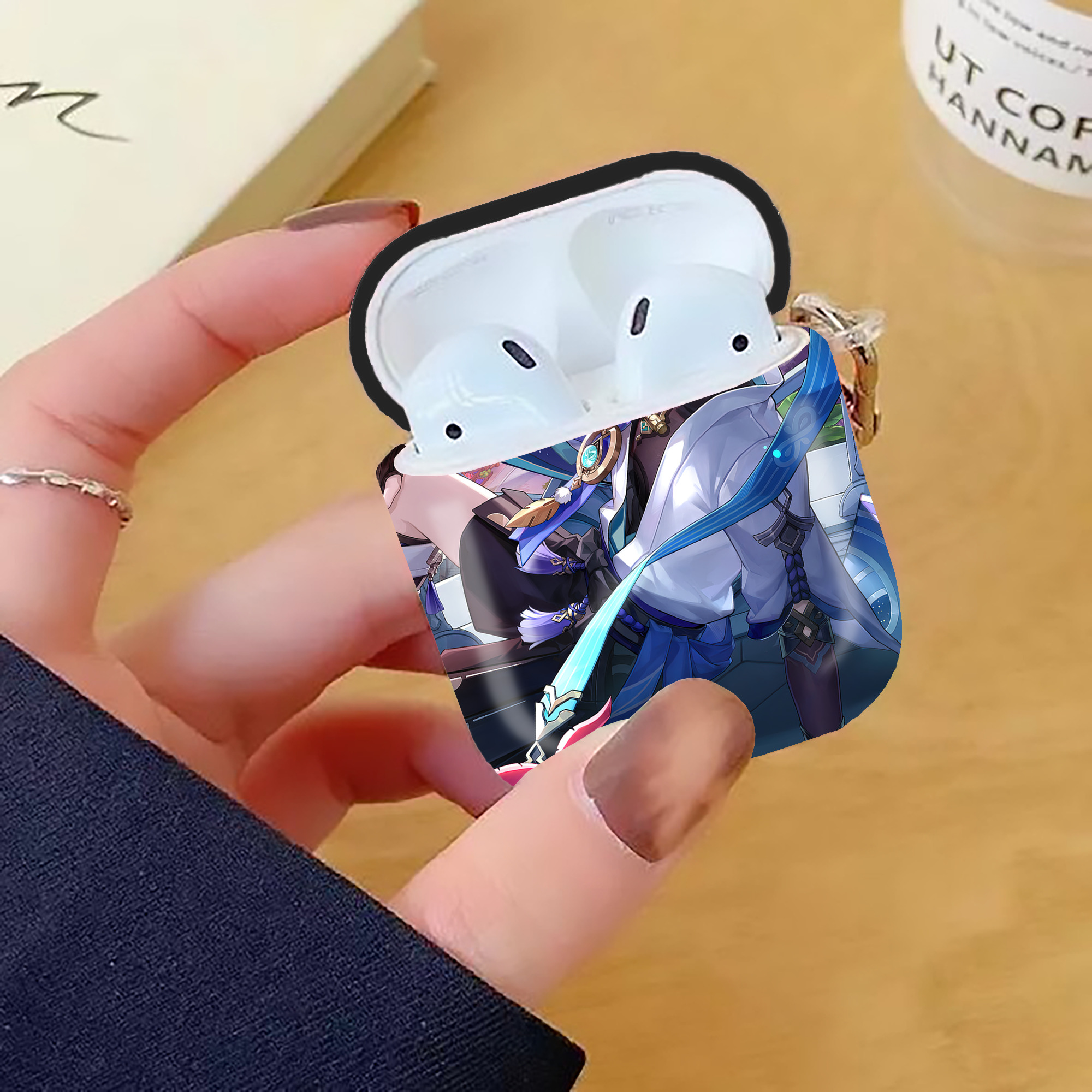 げんし神 genshin AirPods 第2世代保護ケース ハードシェル ブラック 耐衝撃・防指紋・カラビナ付き