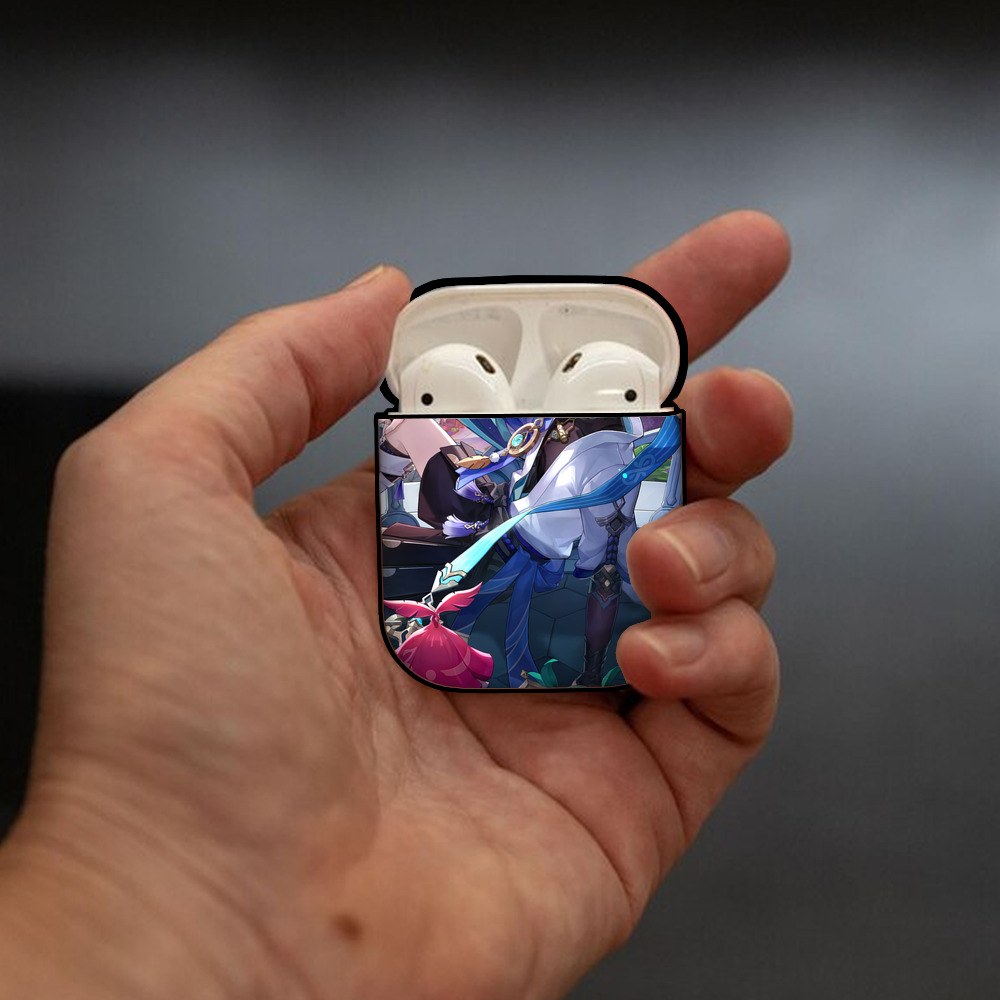 げんし神 genshin AirPods 第2世代保護ケース ハードシェル ブラック 耐衝撃・防指紋・カラビナ付き