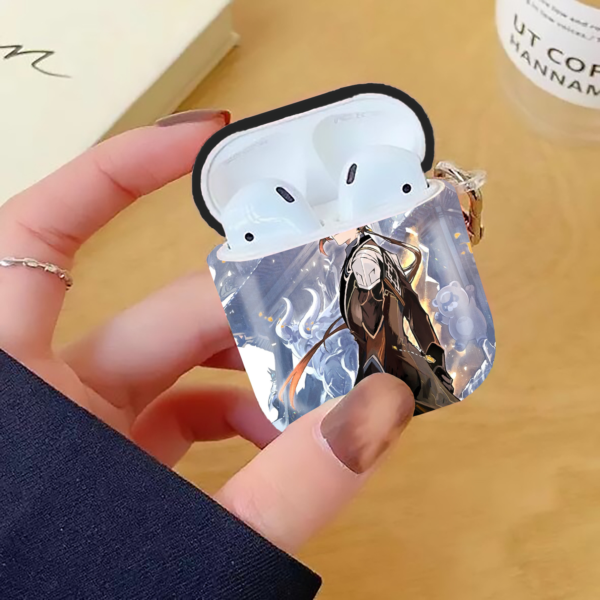 げんし神 genshin AirPods 第2世代保護ケース ハードシェル ブラック 耐衝撃・防指紋・カラビナ付き