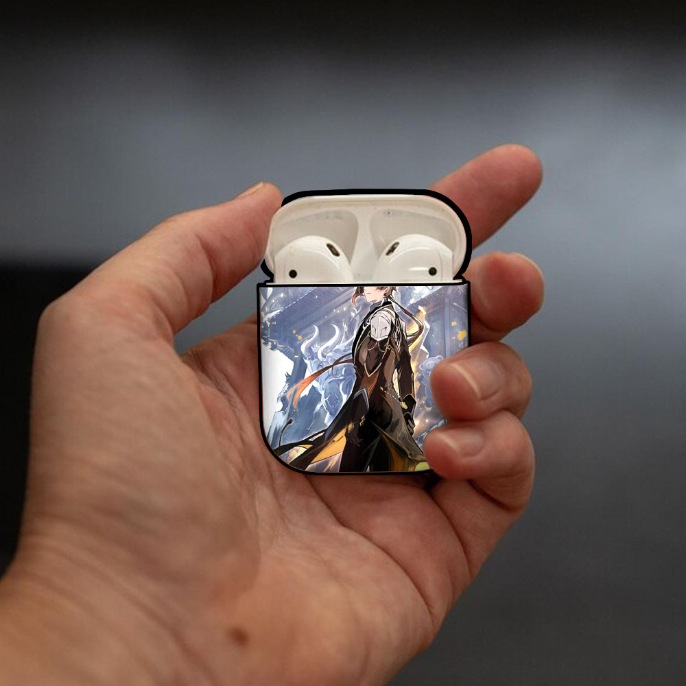 げんし神 genshin AirPods 第2世代保護ケース ハードシェル ブラック 耐衝撃・防指紋・カラビナ付き