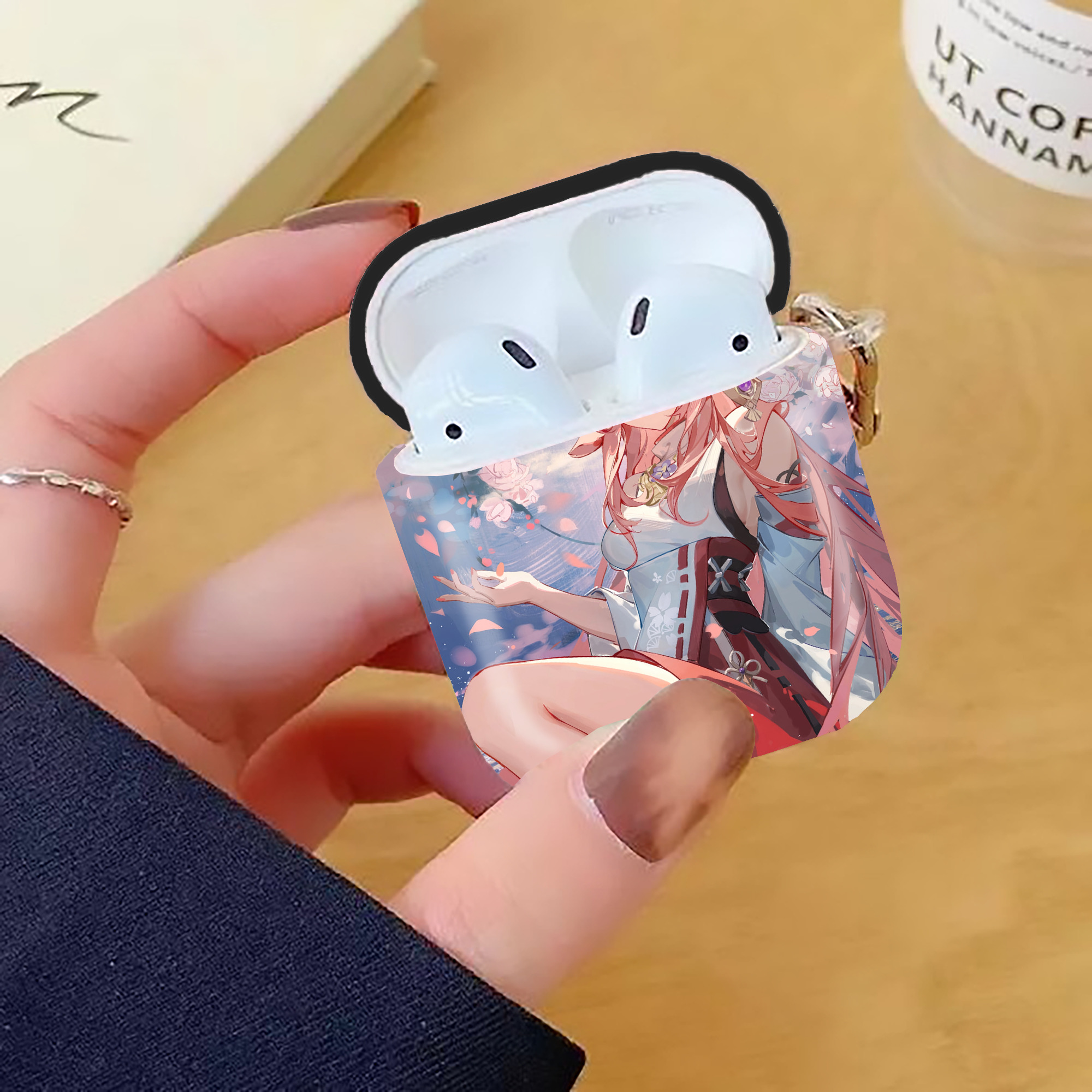 げんし神 genshin AirPods 第2世代保護ケース ハードシェル ブラック 耐衝撃・防指紋・カラビナ付き