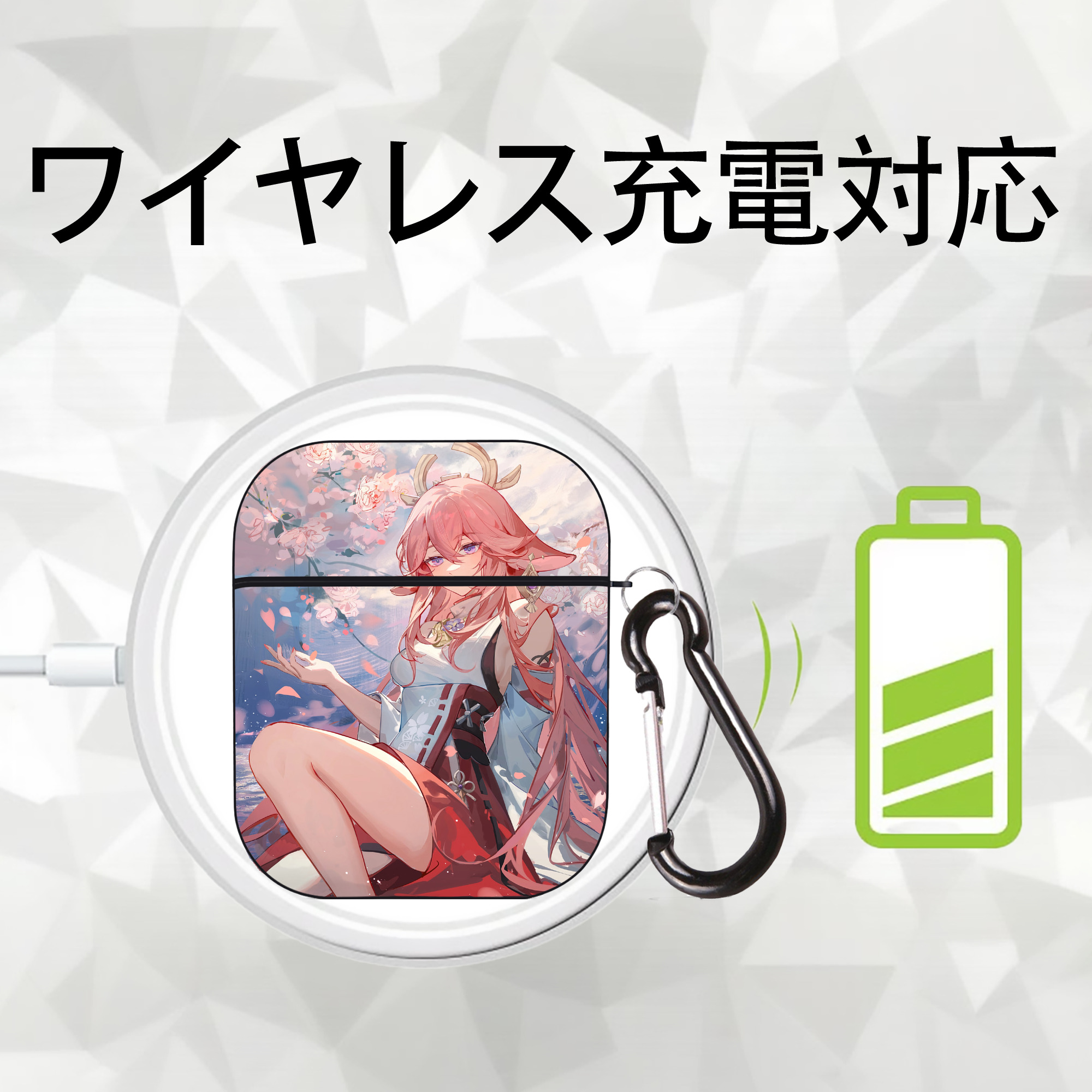 げんし神 genshin AirPods 第2世代保護ケース ハードシェル ブラック 耐衝撃・防指紋・カラビナ付き