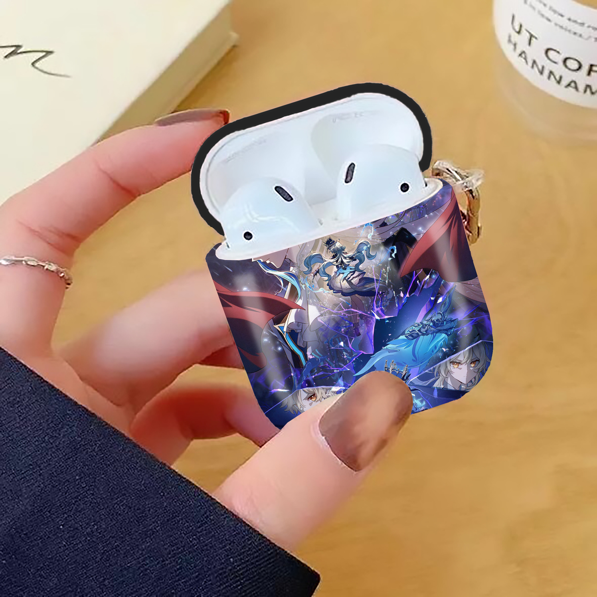 げんし神 genshin AirPods 第2世代保護ケース ハードシェル ブラック 耐衝撃・防指紋・カラビナ付き